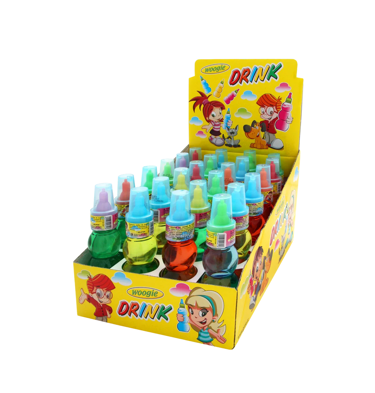 Woogie Drink mit Erdbeergeschmack im Thekendisplay 24 × 70 ml