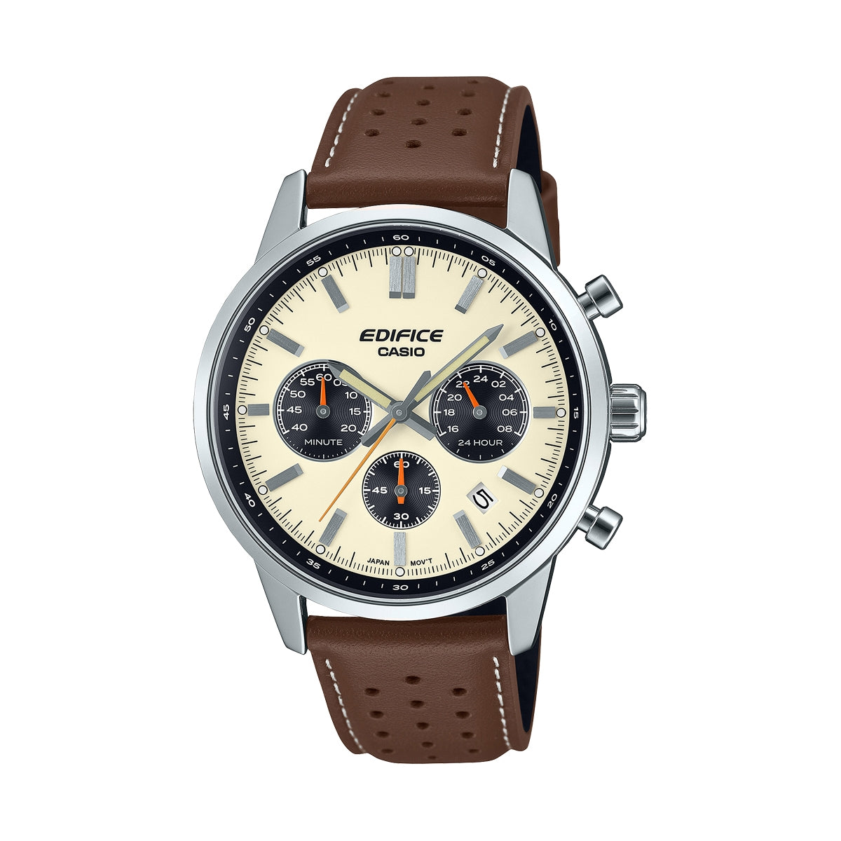 CASIO Edifice Standard Chronograph EFR-575L-7AEF mit champagnerfarbenem Zifferblatt und Lederarmband – Produktansicht