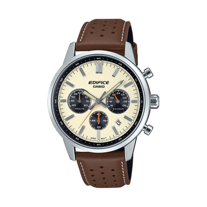 CASIO Edifice Standard Chronograph EFR-575L-7AEF mit champagnerfarbenem Zifferblatt und Lederarmband – Produktansicht