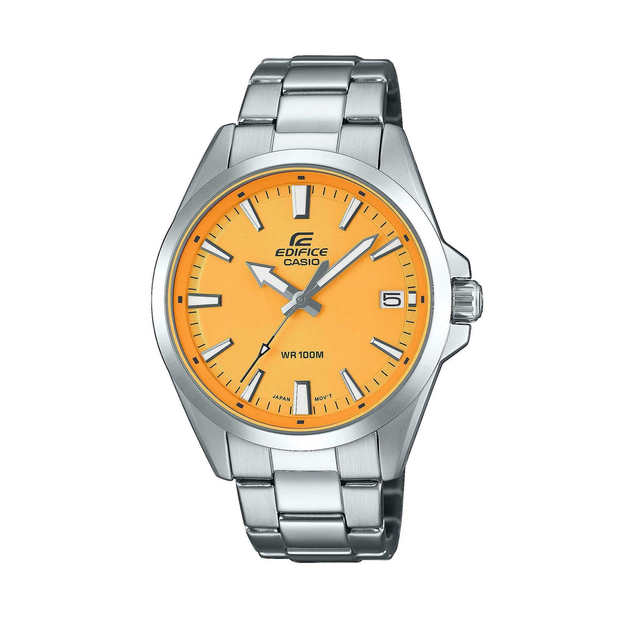 CASIO EDIFICE Classic Date Orange Armbanduhr mit Edelstahlarmband – Produktansicht