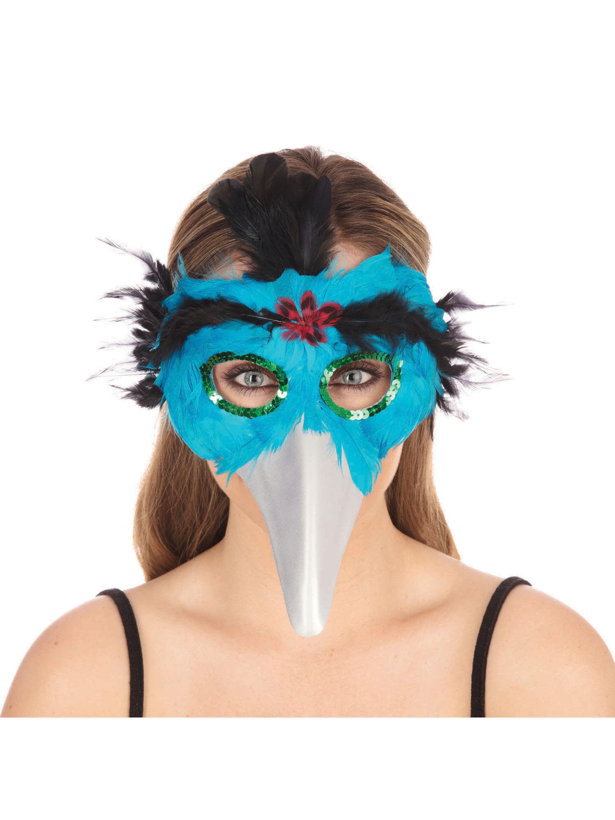 Rubies Bird Feather Mask. Turquoise Eye Masks