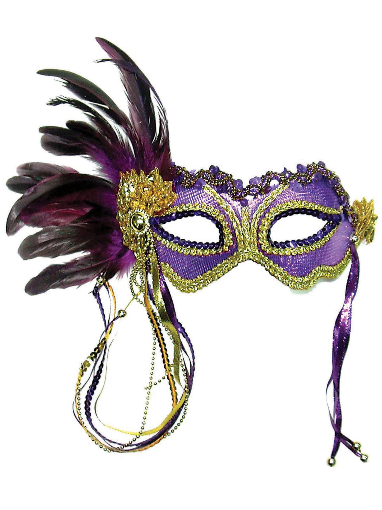 Rubies Rubies Purple Metallic Mask With Feather Eye Masks