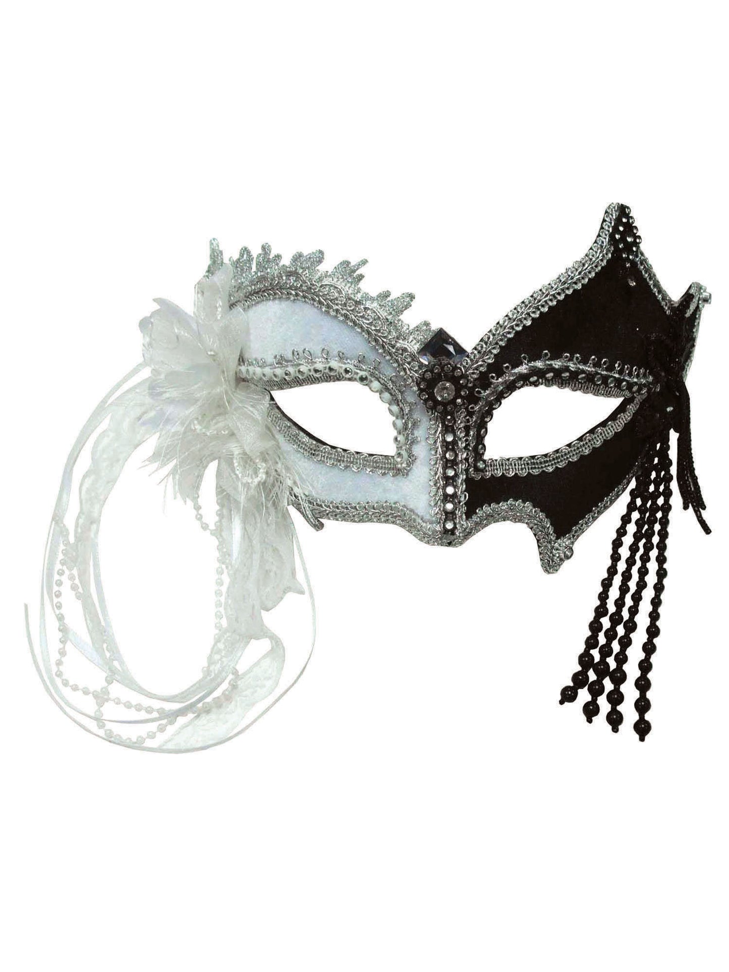 Rubies Rubies Black and White Mask with Tassels Eye Masks