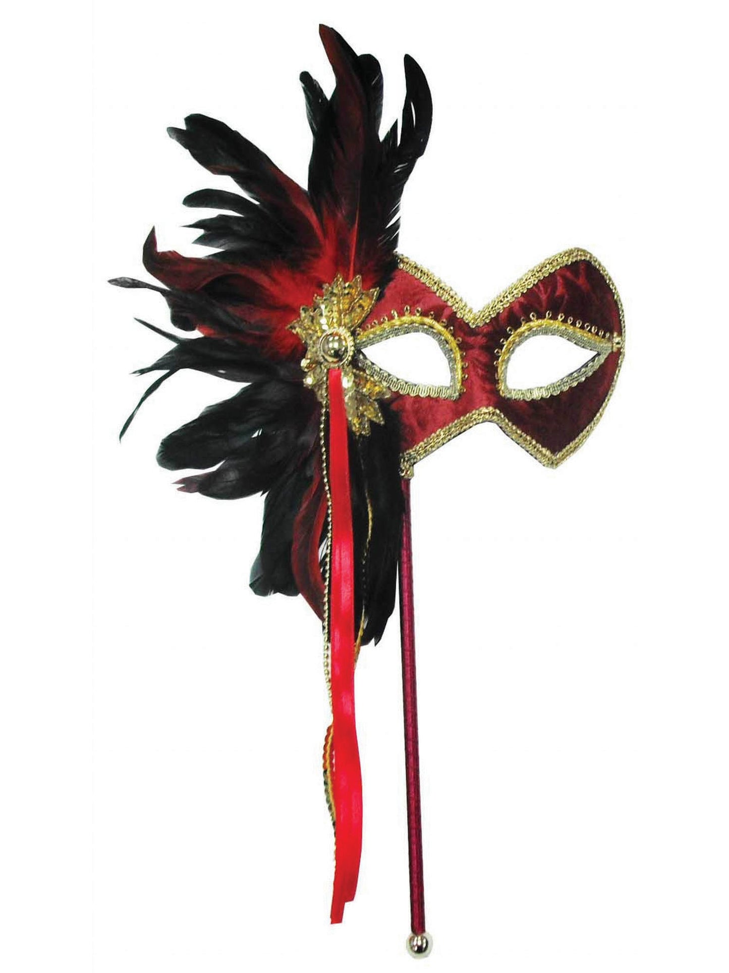 Rubies Rubies Red Mask & Feathers On Stick Eye Masks