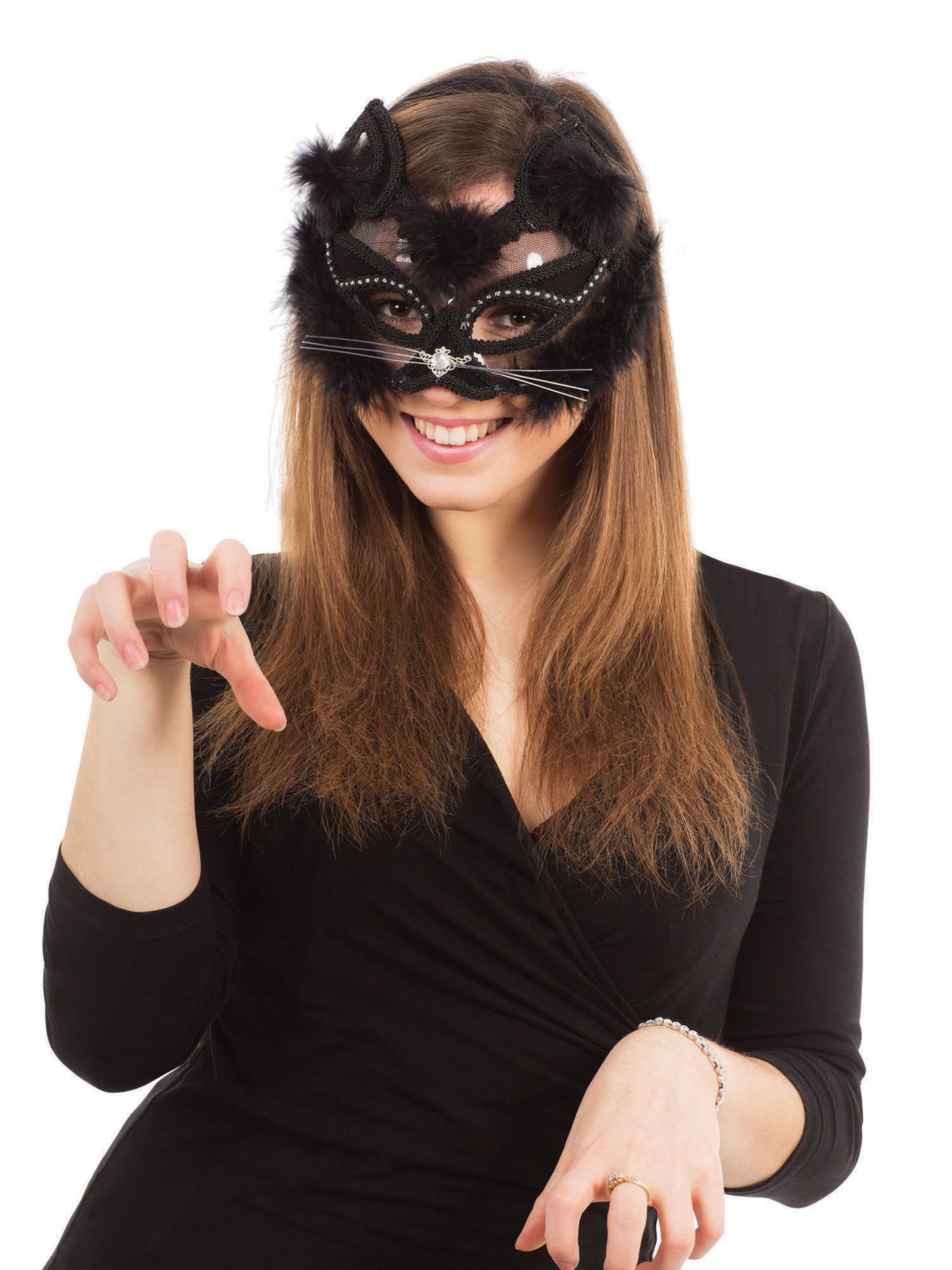 Rubies transparente Black Cat Katzen-Augenmaske für Erwachsene – Produktansicht