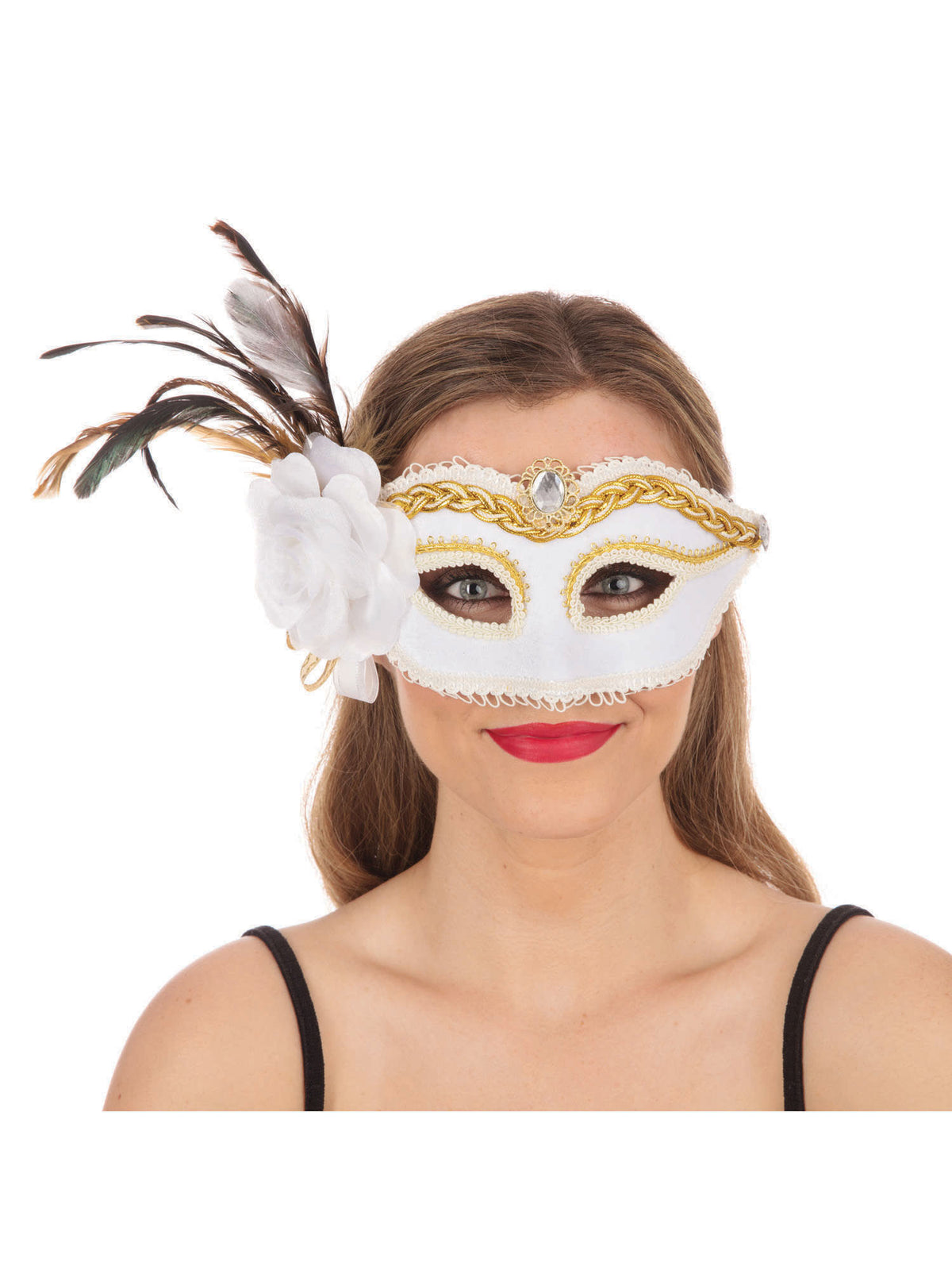 Rubies White Sde Fthr/Flwer(GF)Mask**END EM Eye Masks