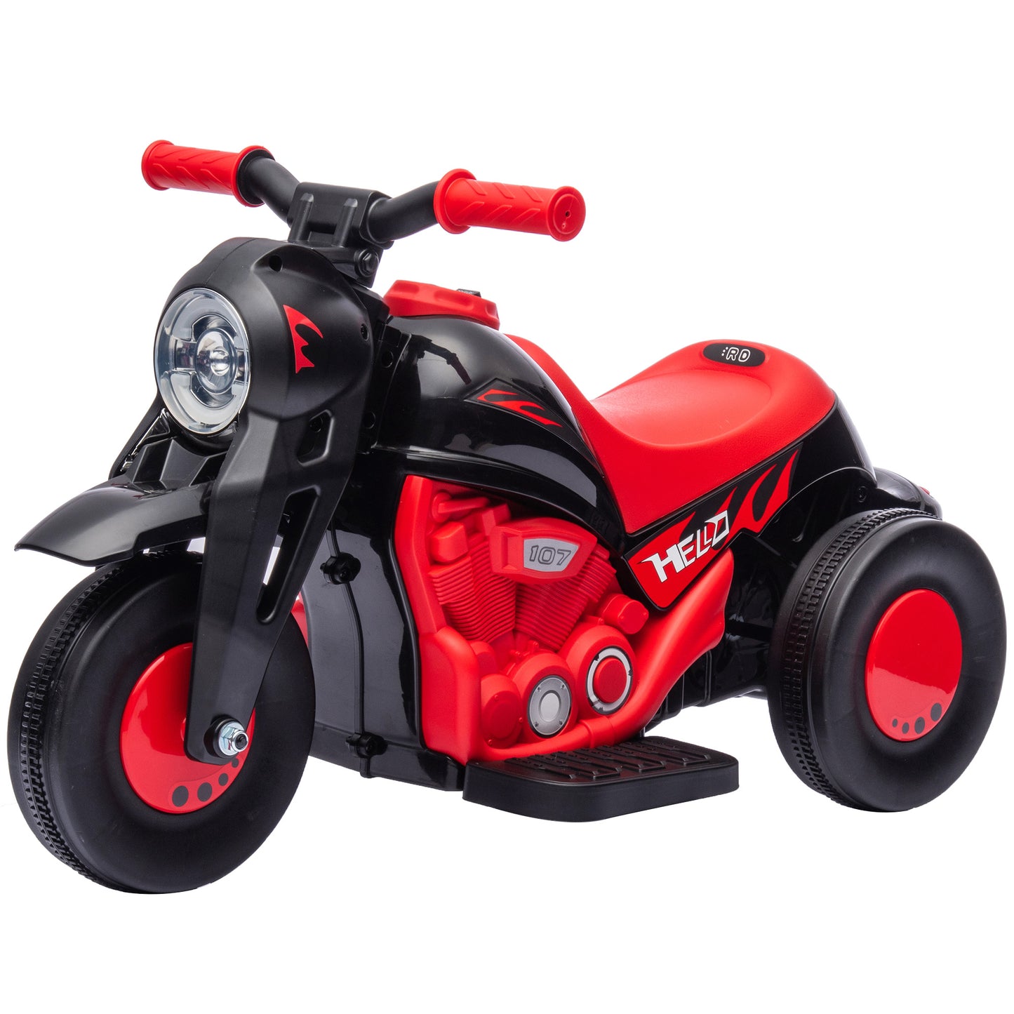 Kinder Elektro-Motorrad in Rot und Schwarz mit Musik- und Seifenblasenfunktion.
