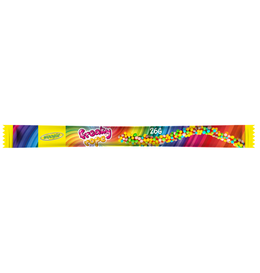 Freaky Rope 26g Fruchtgummi Schlange mit Erdbeergeschmack mit Ummantelung aus bunten Zucker Perlen