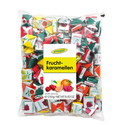 Woogie Fruchtkaramellen 250g Produktansicht und Detailansicht – Produktansicht