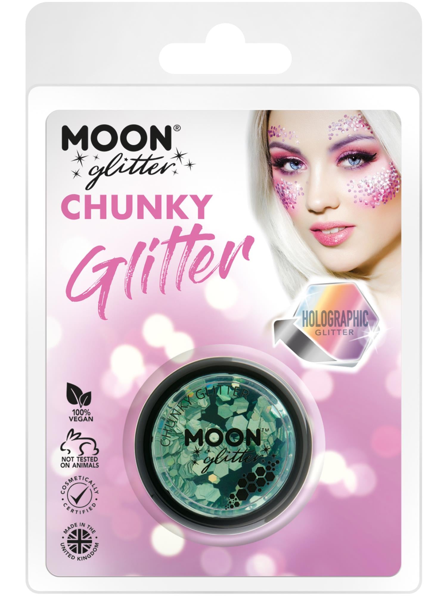 Smiffys Moon Glitter holografisches Chunky Glitter Grün 3 g