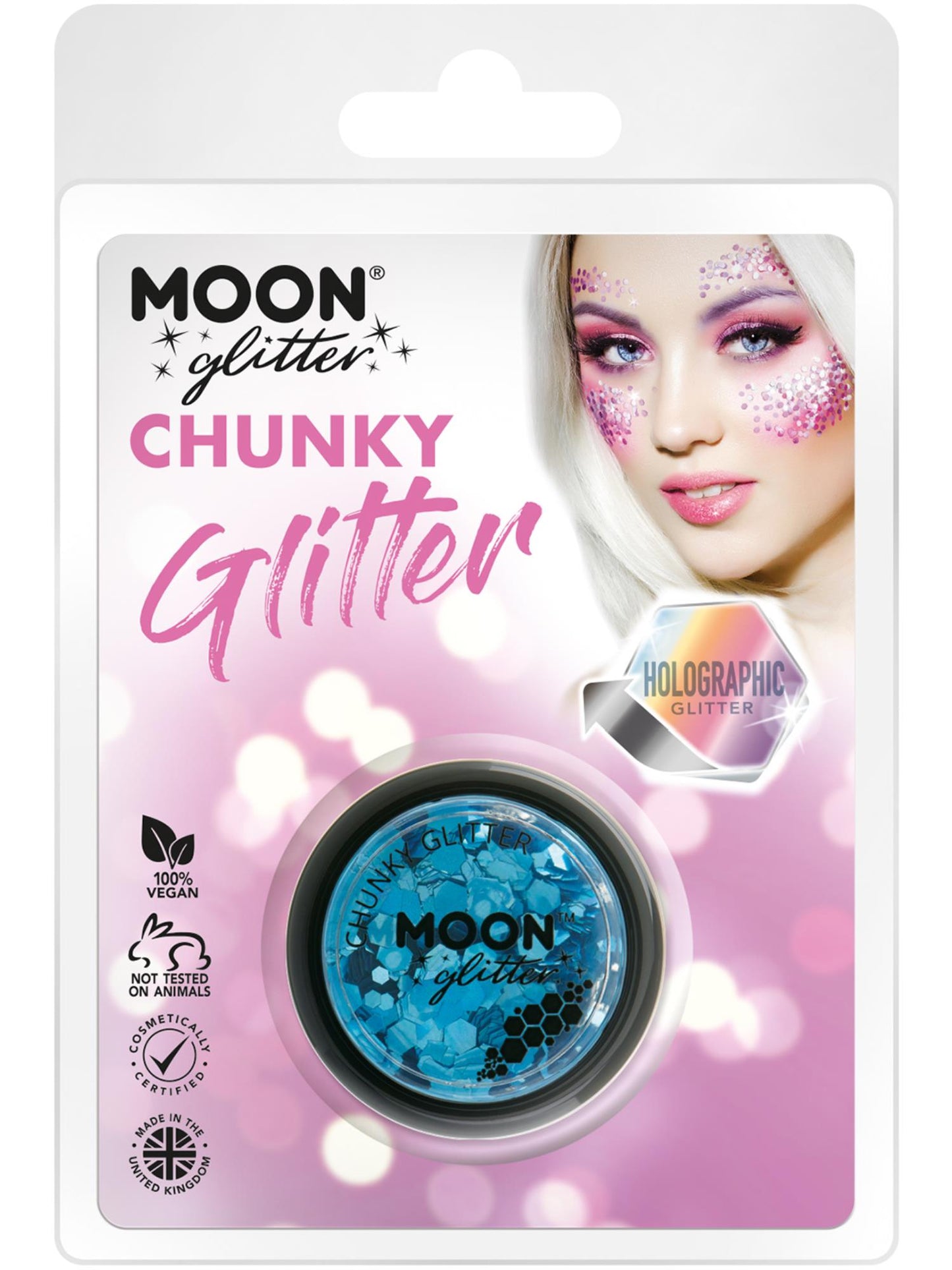 Smiffys Moon Glitter Holographic Chunky Glitter, Blue CD für Unisex