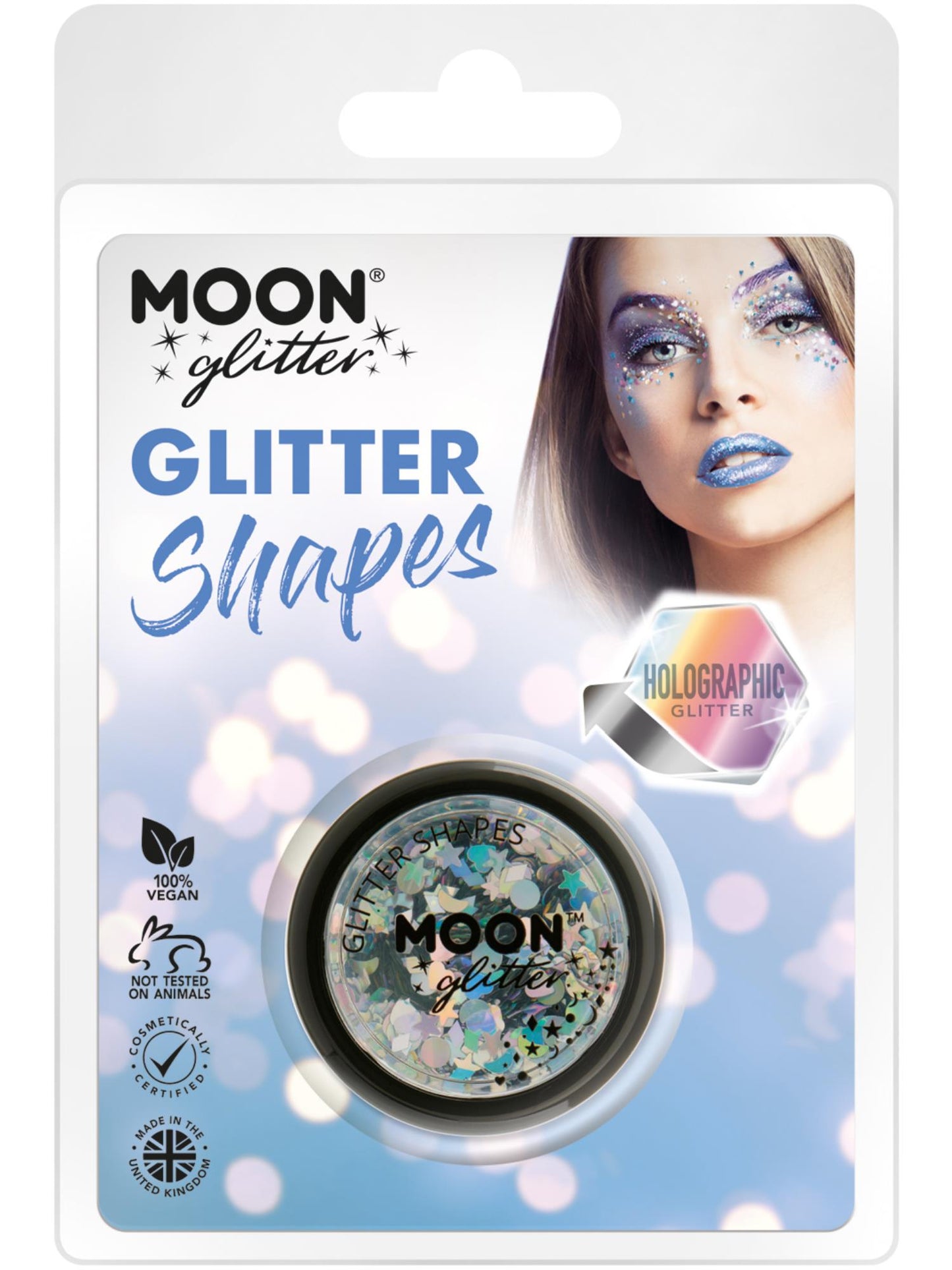 Smiffys Moon Glitter Holographic Glitter Shapes, Silver CD für Unisex