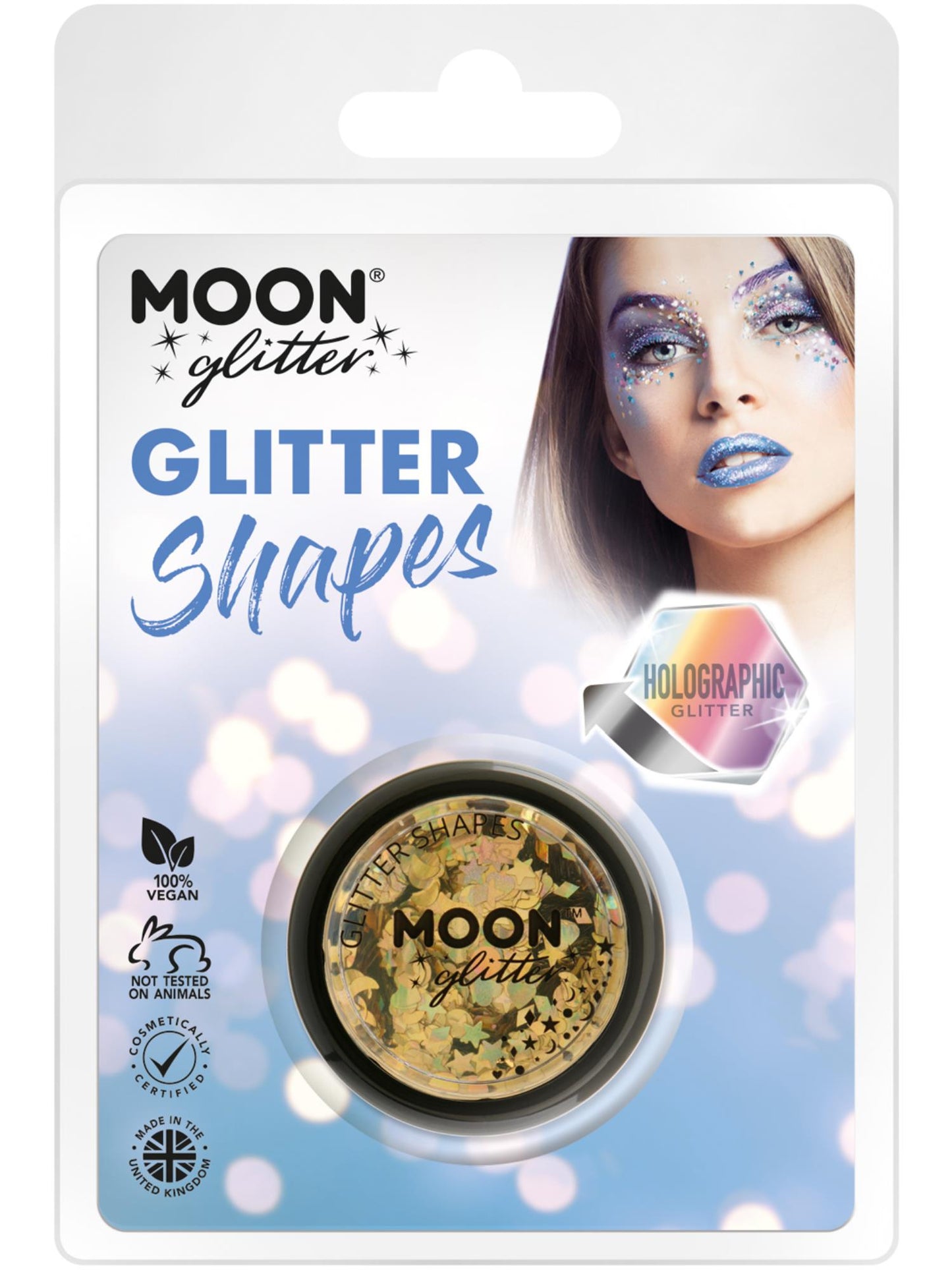 Smiffys Moon Glitter Holographic Glitter Shapes, Gold CD für Unisex