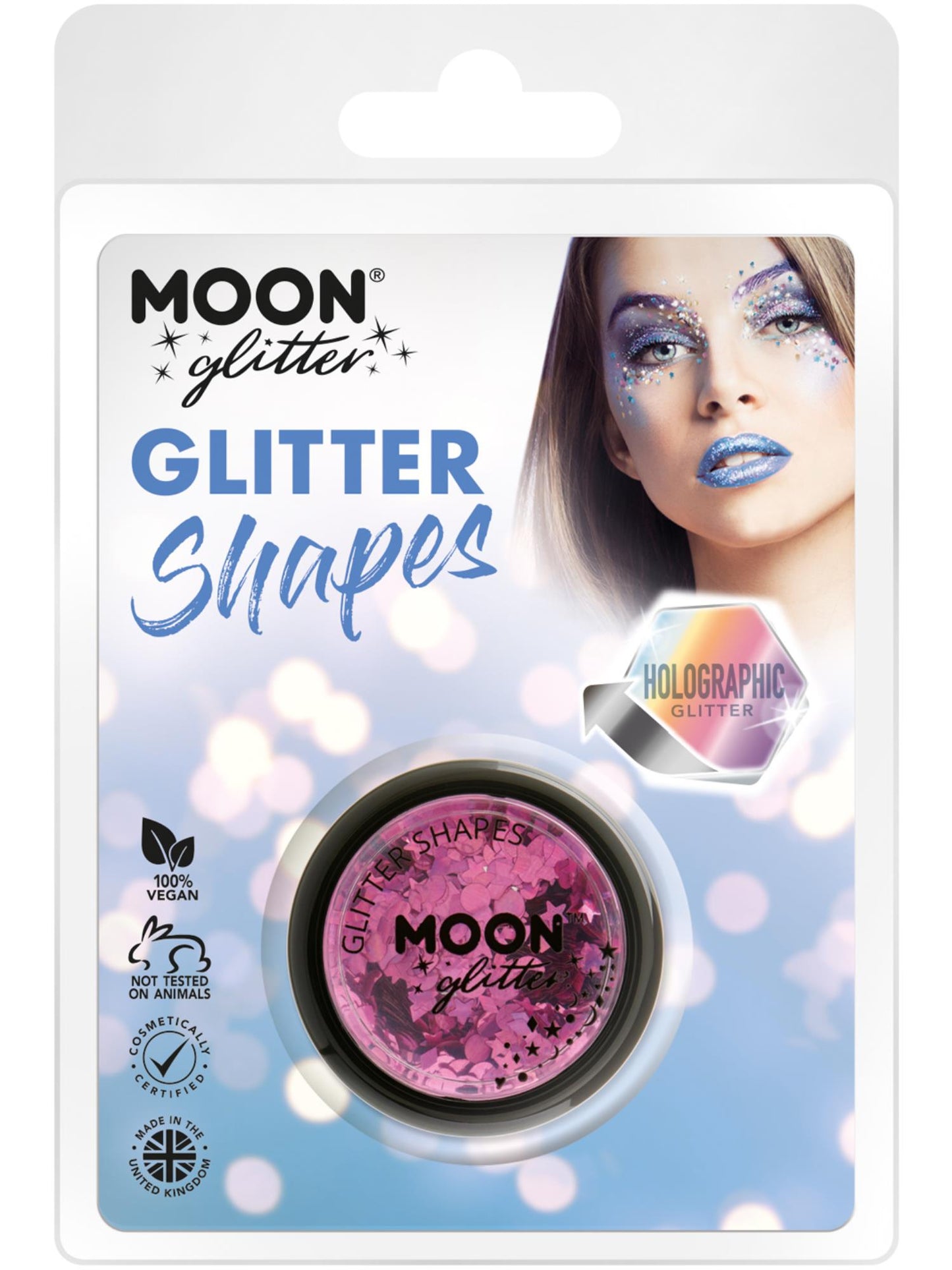 Smiffys Moon Glitter Holographic Glitter Shapes, Pink CD für Unisex