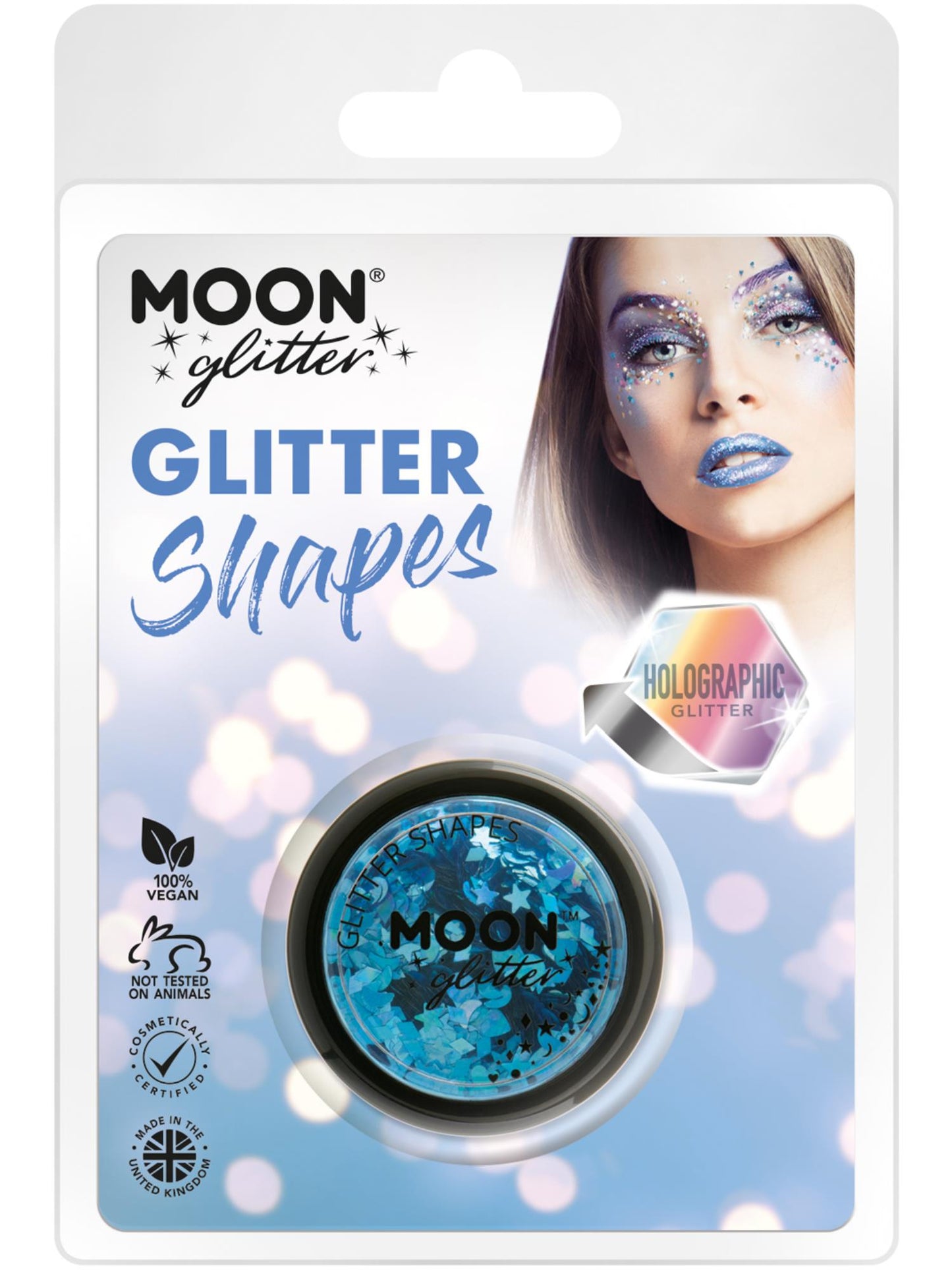 Smiffys Moon Glitter Holographic Glitter Shapes, Blue CD für Unisex