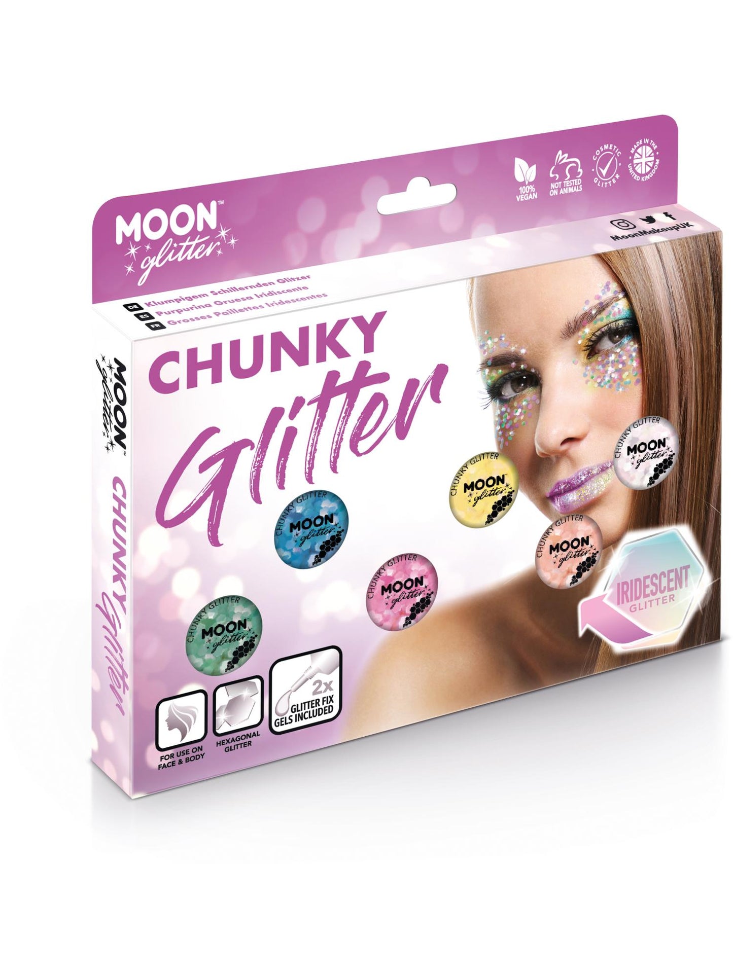Smiffys Moon Glitter Iridescent Chunky Glitter Assorted Boxset 3 g