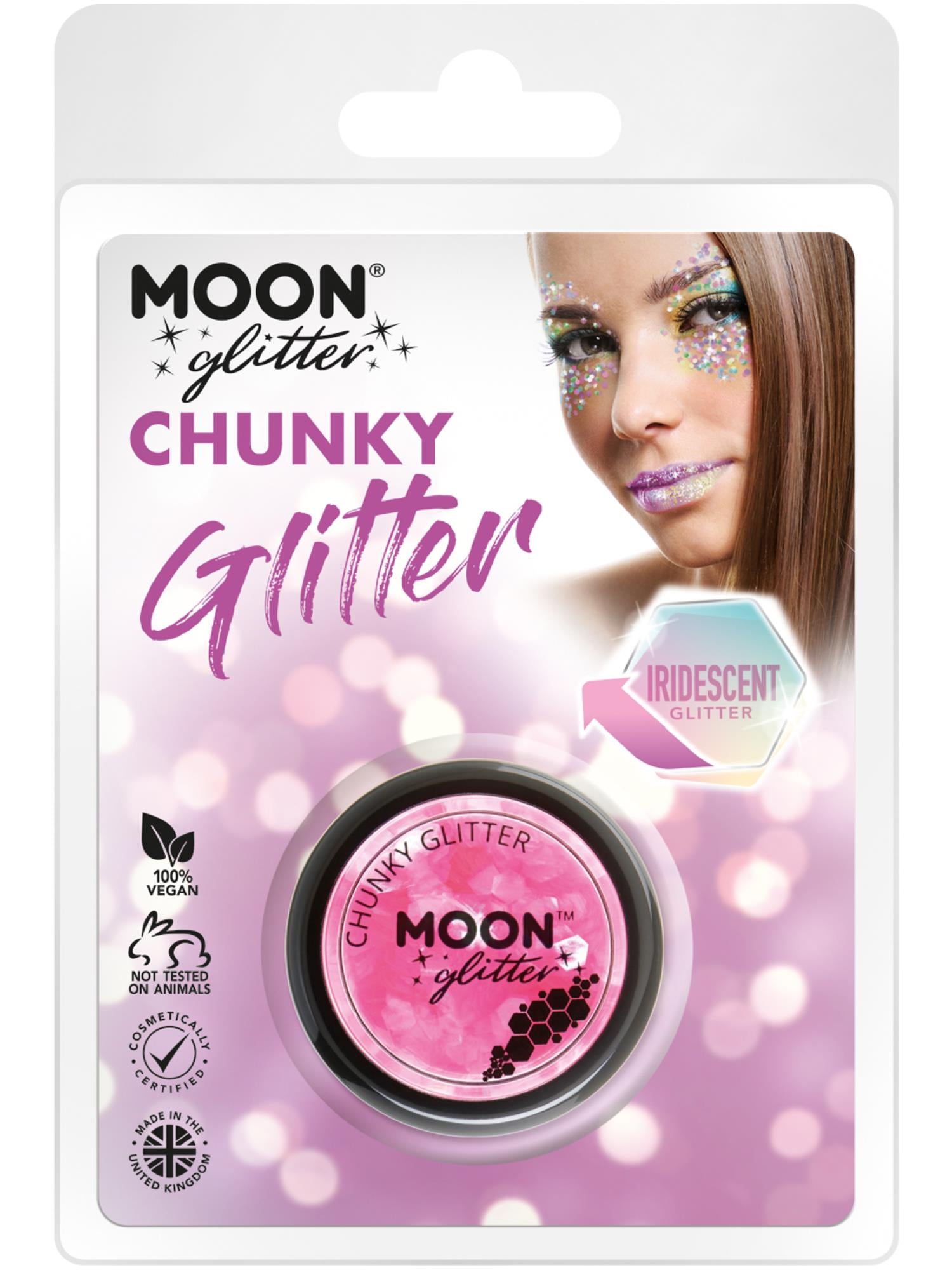 Smiffys Moon Glitter Iridescent Chunky Glitter Pink 3 g im Clamshell