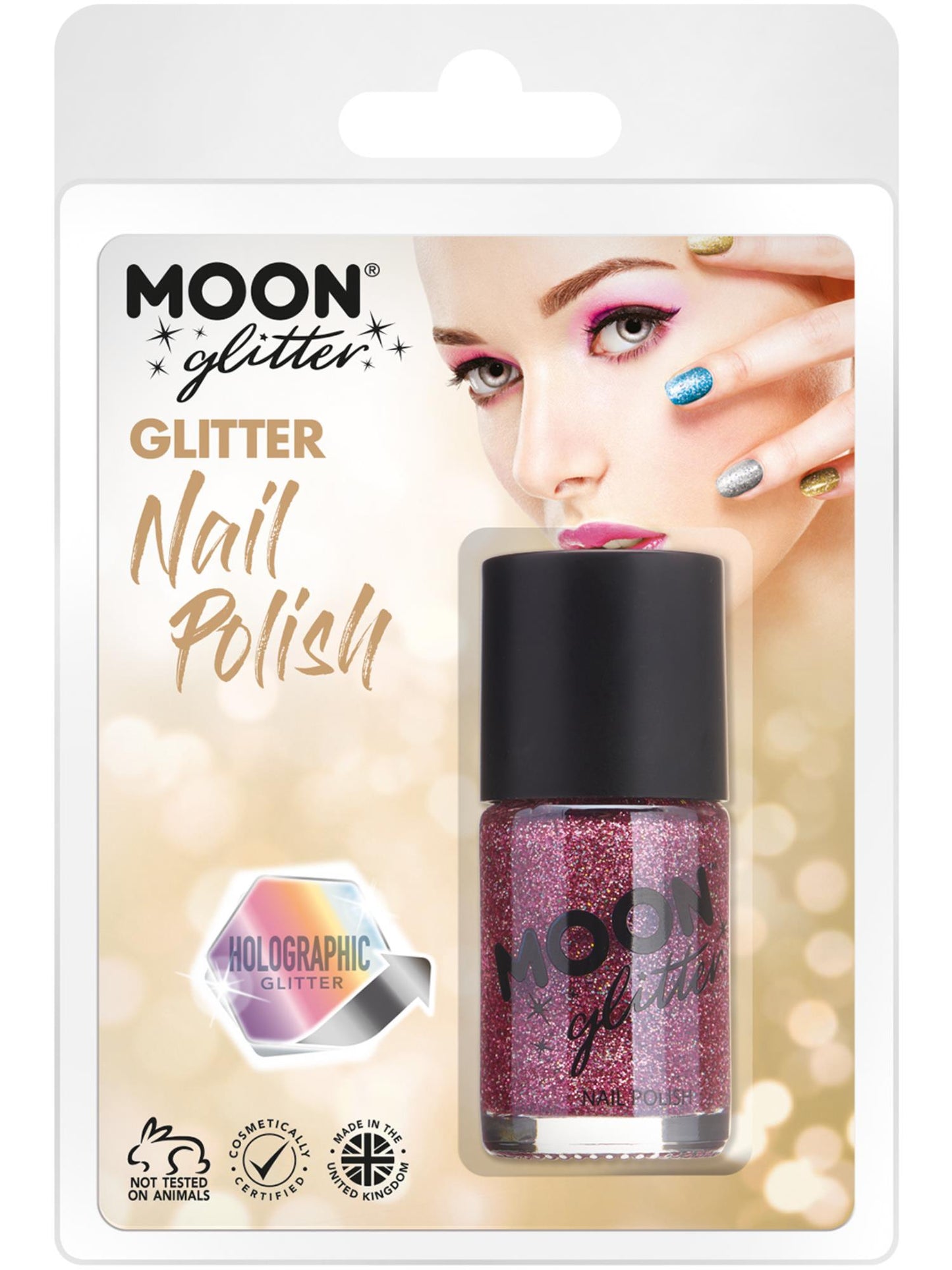 Smiffys Moon Glitter holografischer Nagellack Pink 14 ml
