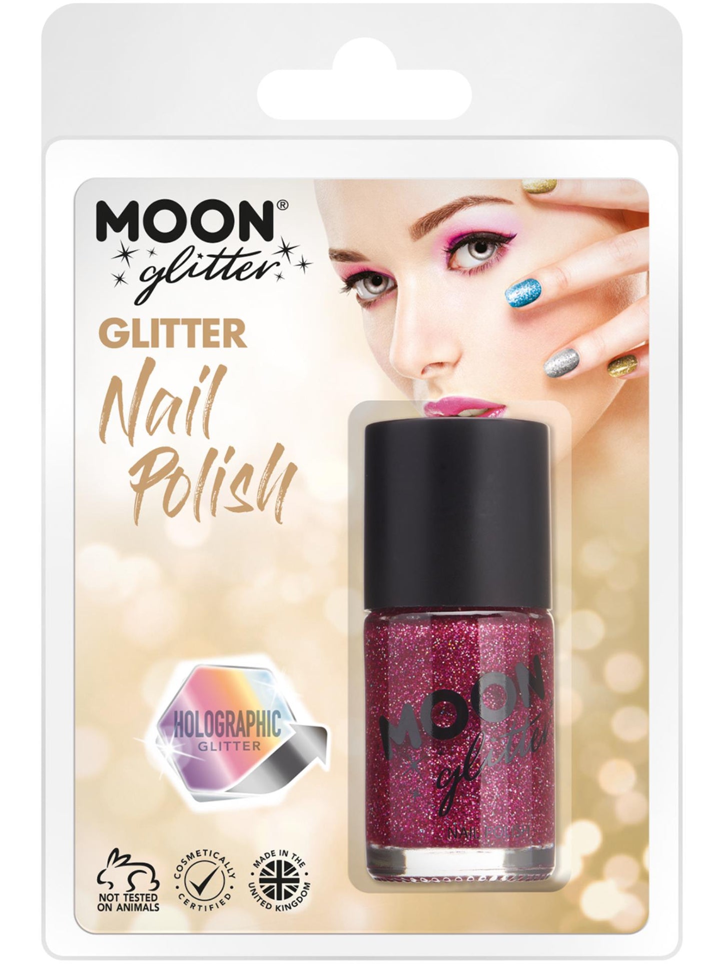 Smiffys Moon Glitter Holographic Nail Polish, Fuchsia CD für Unisex