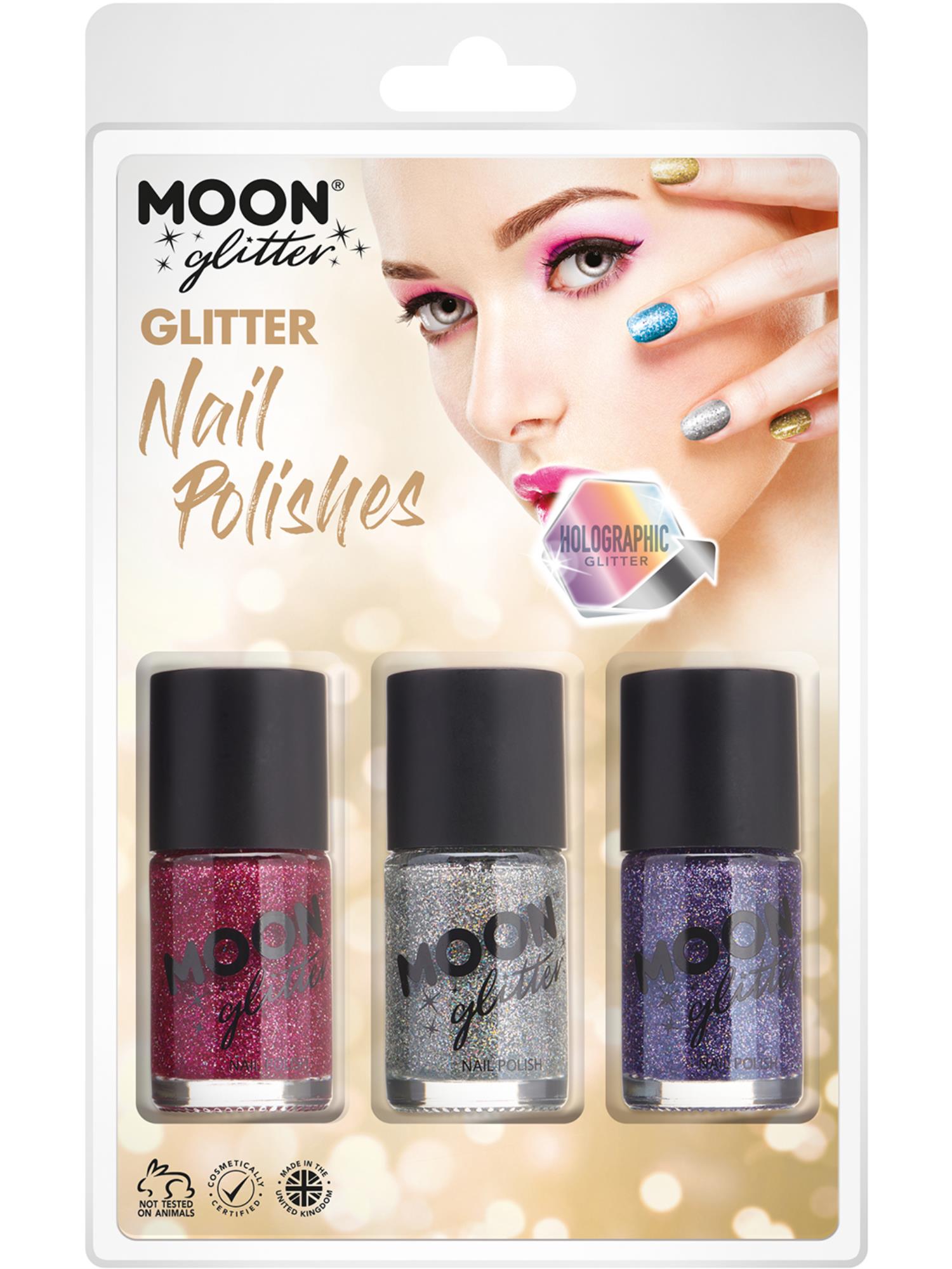 Smiffys Moon holografischer Glitzernagellack in Fuchsia Silver Purple 14 ml