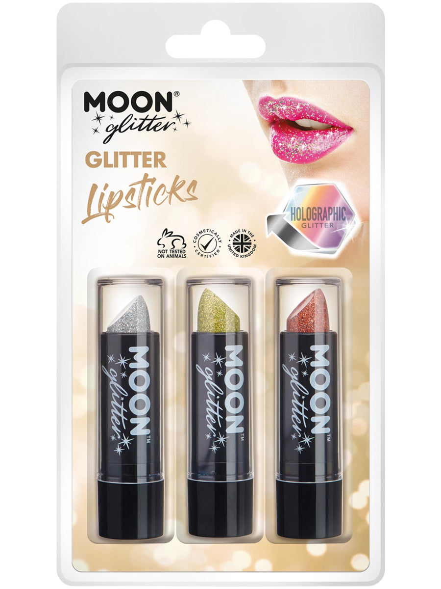 Smiffys Moon Glitter holografischer Glitter-Lippenstift in Silver Gold und Rose Gold