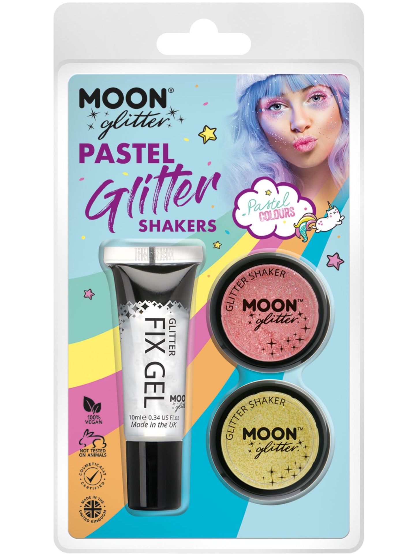 Smiffys Moon Glitter Pastel Glitter Shakers mit Fix Gel in Coral und Lemon