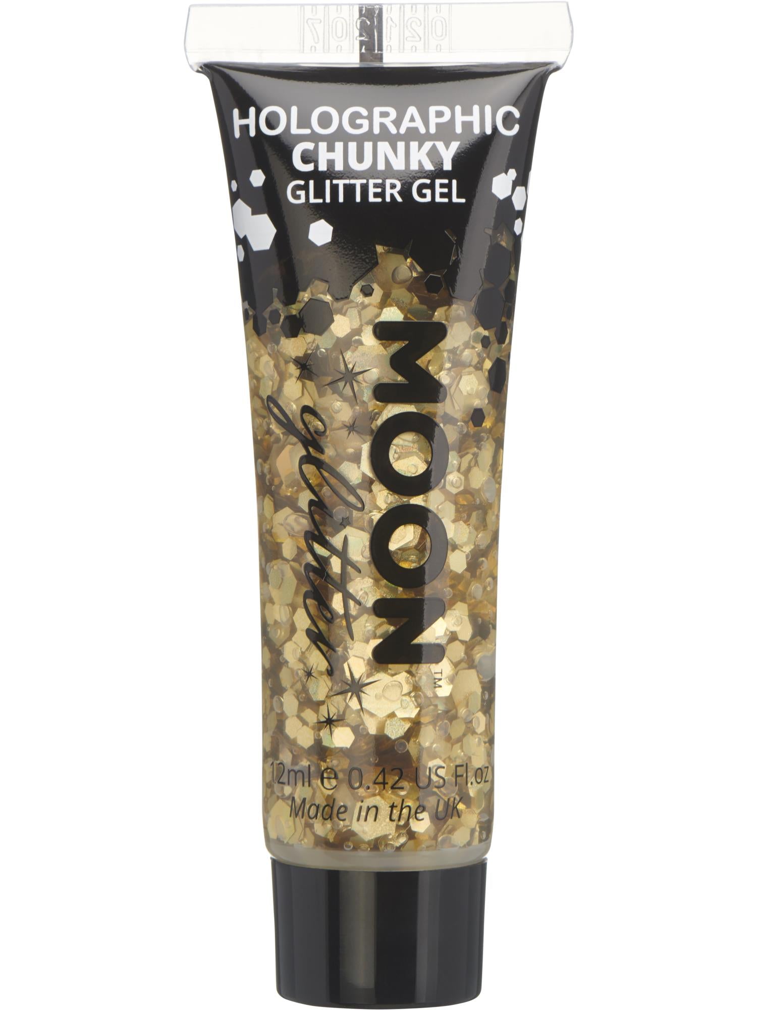 Smiffys Moon Glitter Holographic Chunky Glitter Gel Gold 12 ml