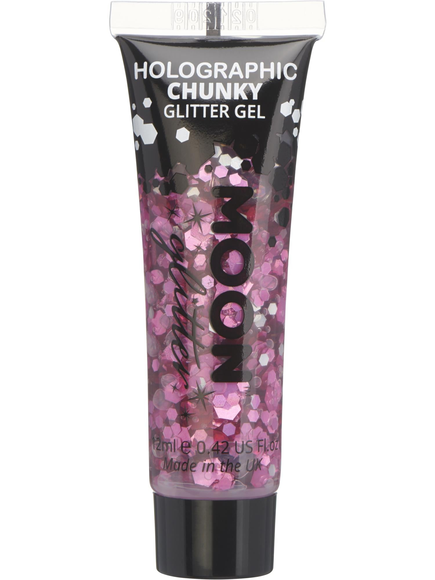 Smiffys Moon Glitter Holographic Chunky Glitter Gel Pink 12 ml