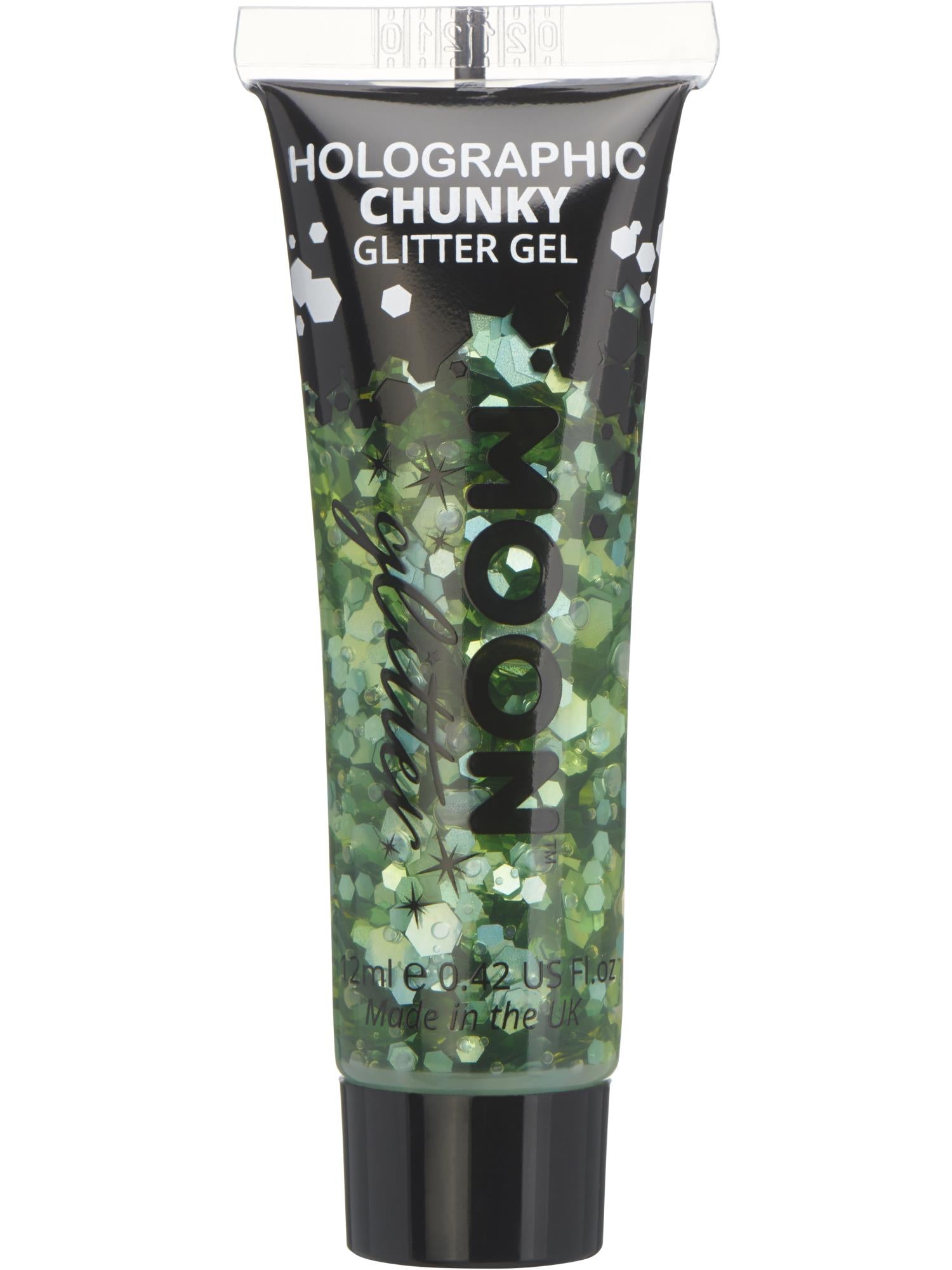 Smiffys Moon Glitter holografisches Chunky Glitter Gel in Grün, 12 ml