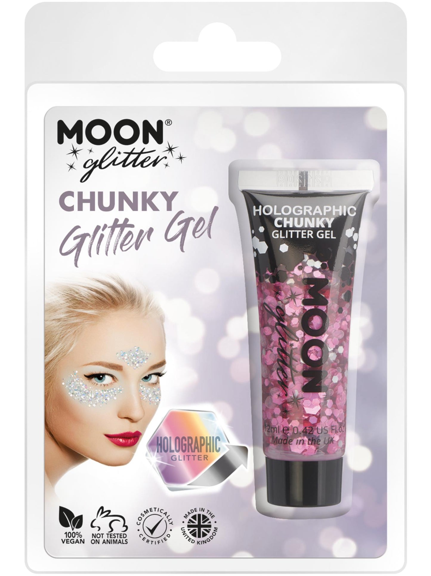 Smiffys Moon Glitter Holographic Chunky Glitter Gel Pink 12 ml