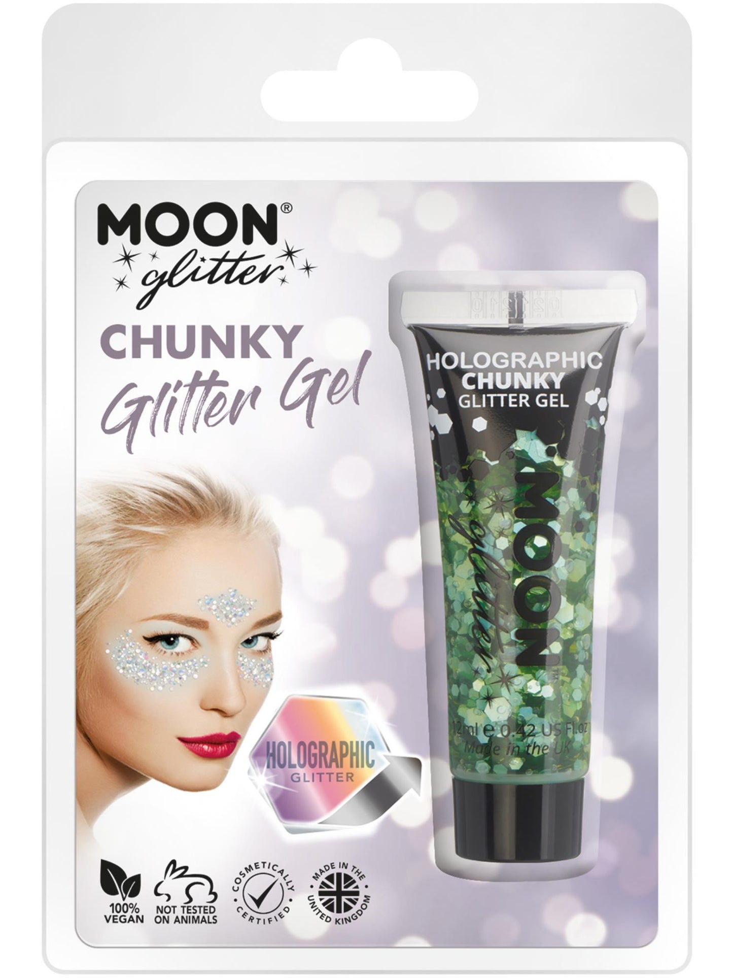 Smiffys Moon Glitter Holographic Chunky Glitter Gel grün 12 ml