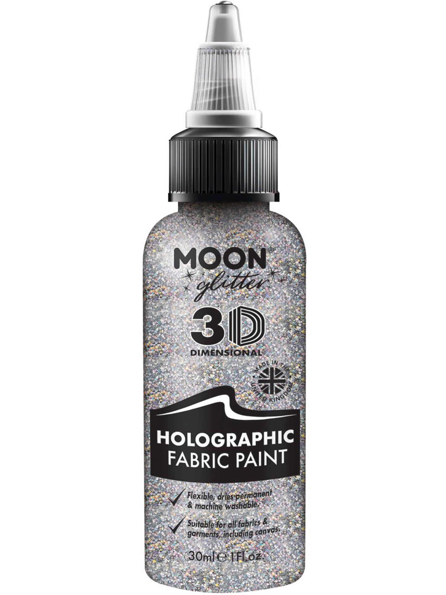 Smiffys Moon Glitter holografische Stofffarbe Silver 30 ml
