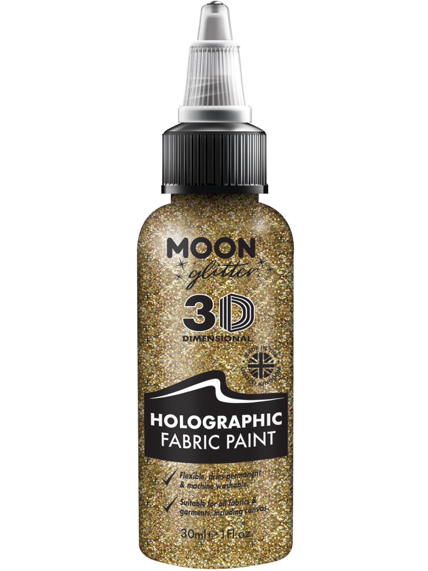 Smiffys Moon Holographic Glitter Fabric Paint Gold 30 ml