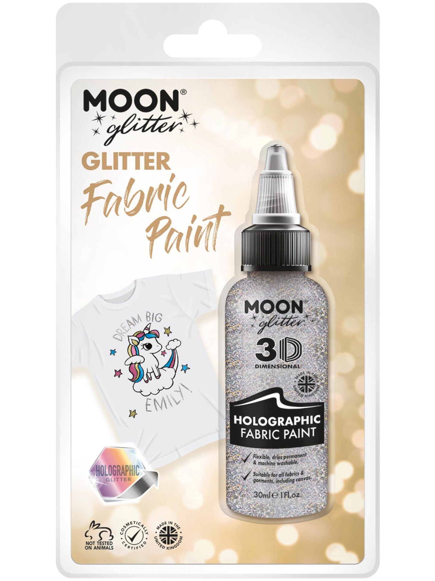 Smiffys Moon Glitter holografische Stofffarbe Silber 30 ml