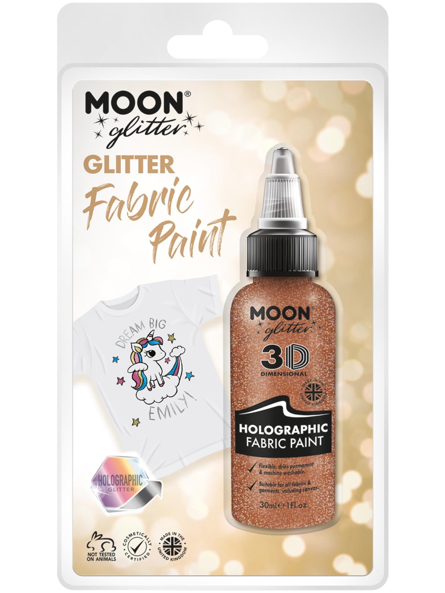 Smiffys Moon Holographic Glitter Fabric Paint Rose Gold 30 ml