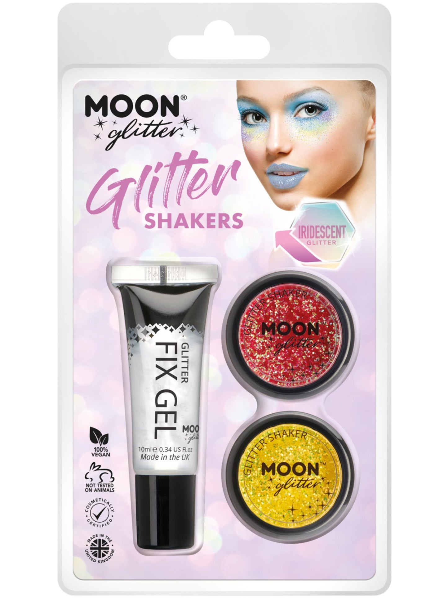 Smiffys Moon Iridescent Glitter Shakers mit Fix Gel und Glitter in Cherry und Yellow