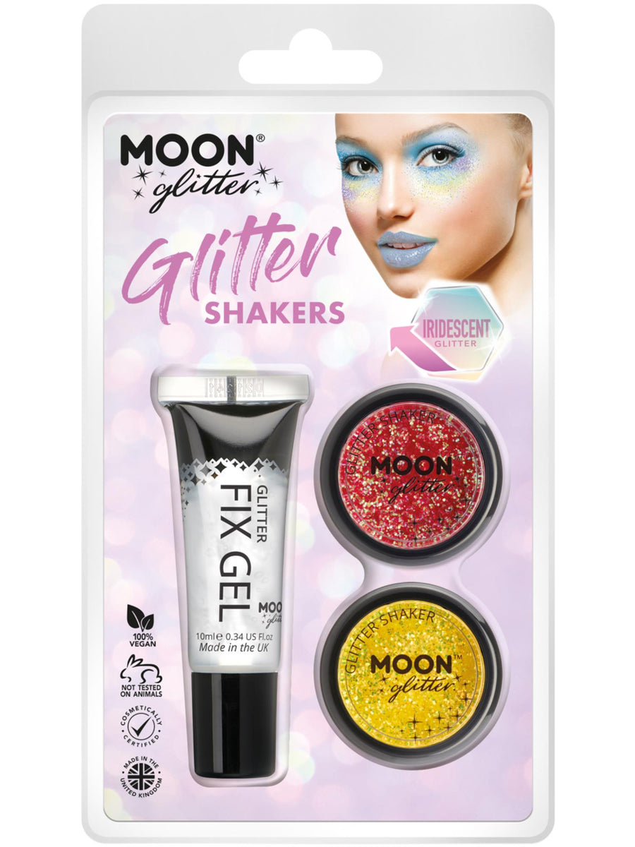 Smiffys Moon Iridescent Glitter Shakers mit Fix Gel und Glitter in Cherry und Yellow