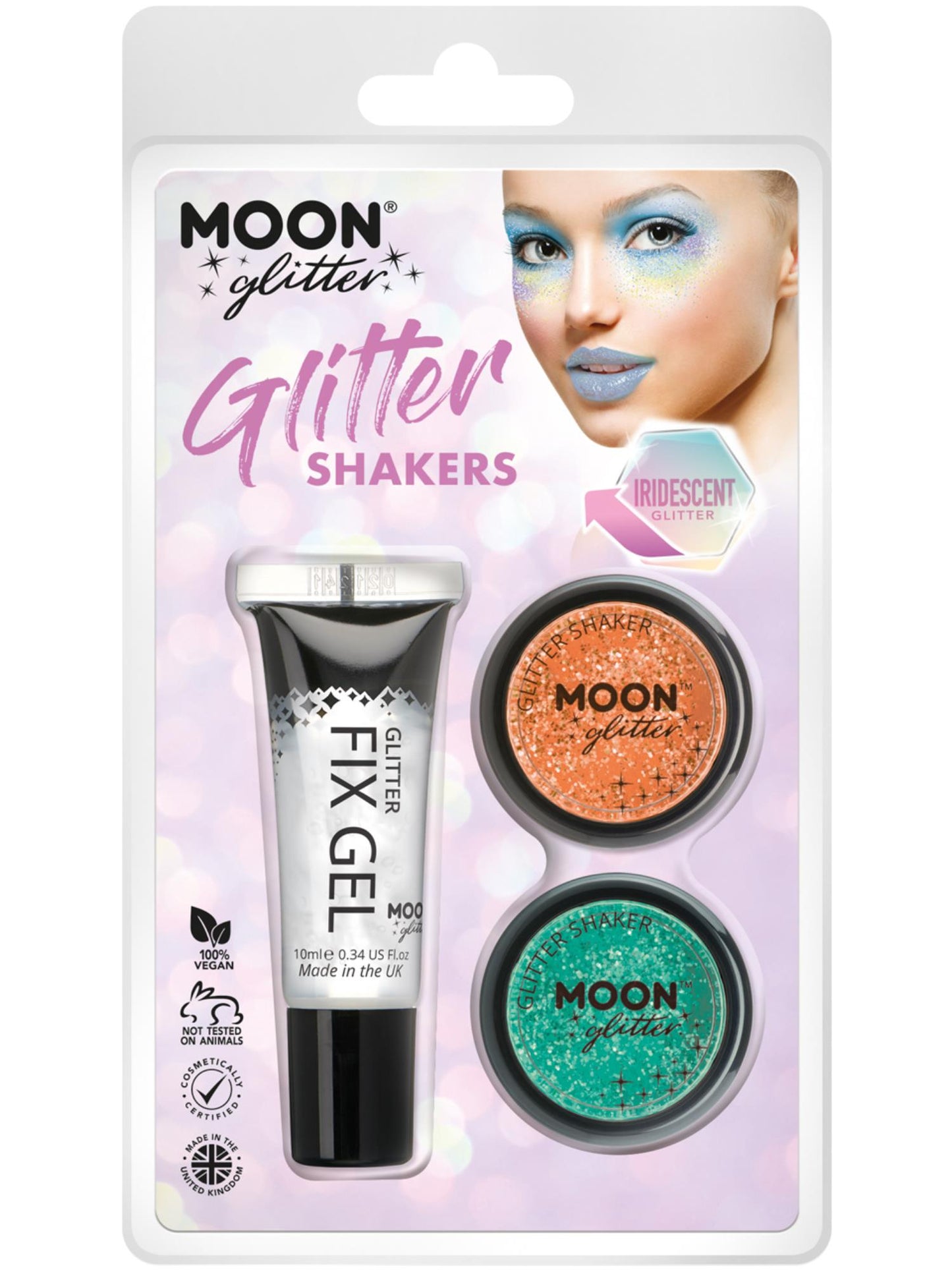 Smiffys Moon Glitter Iridescent Glitter Shakers mit Fix Gel und Glitter in Orange und Green