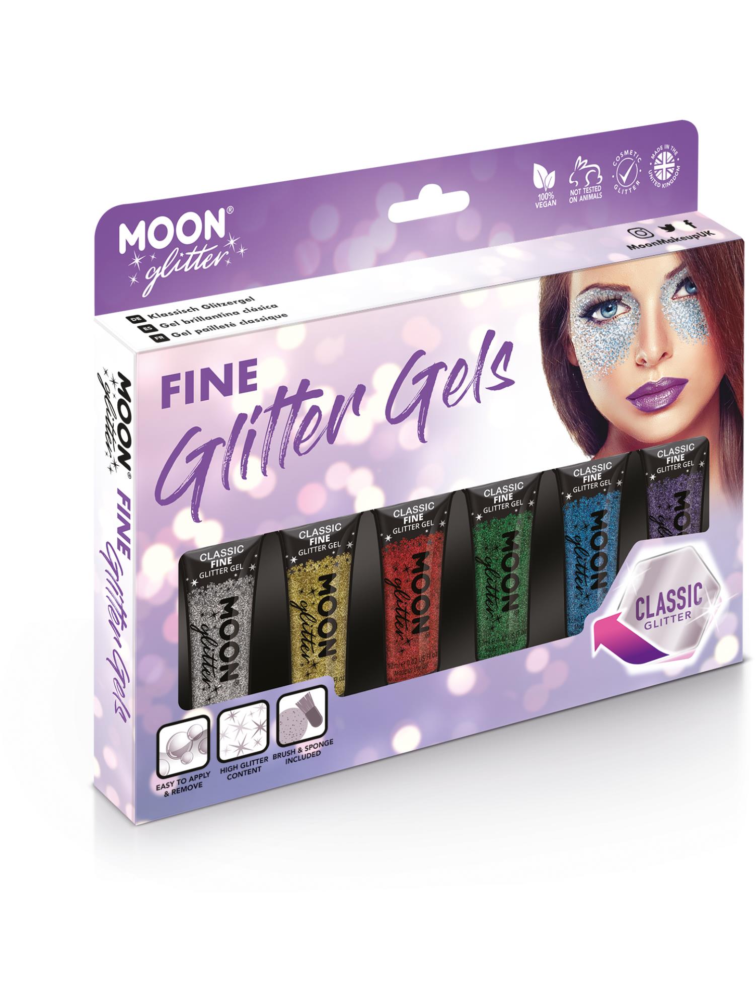Smiffys Moon Glitter Classic Fine Glitter Gel 12 ml Boxset