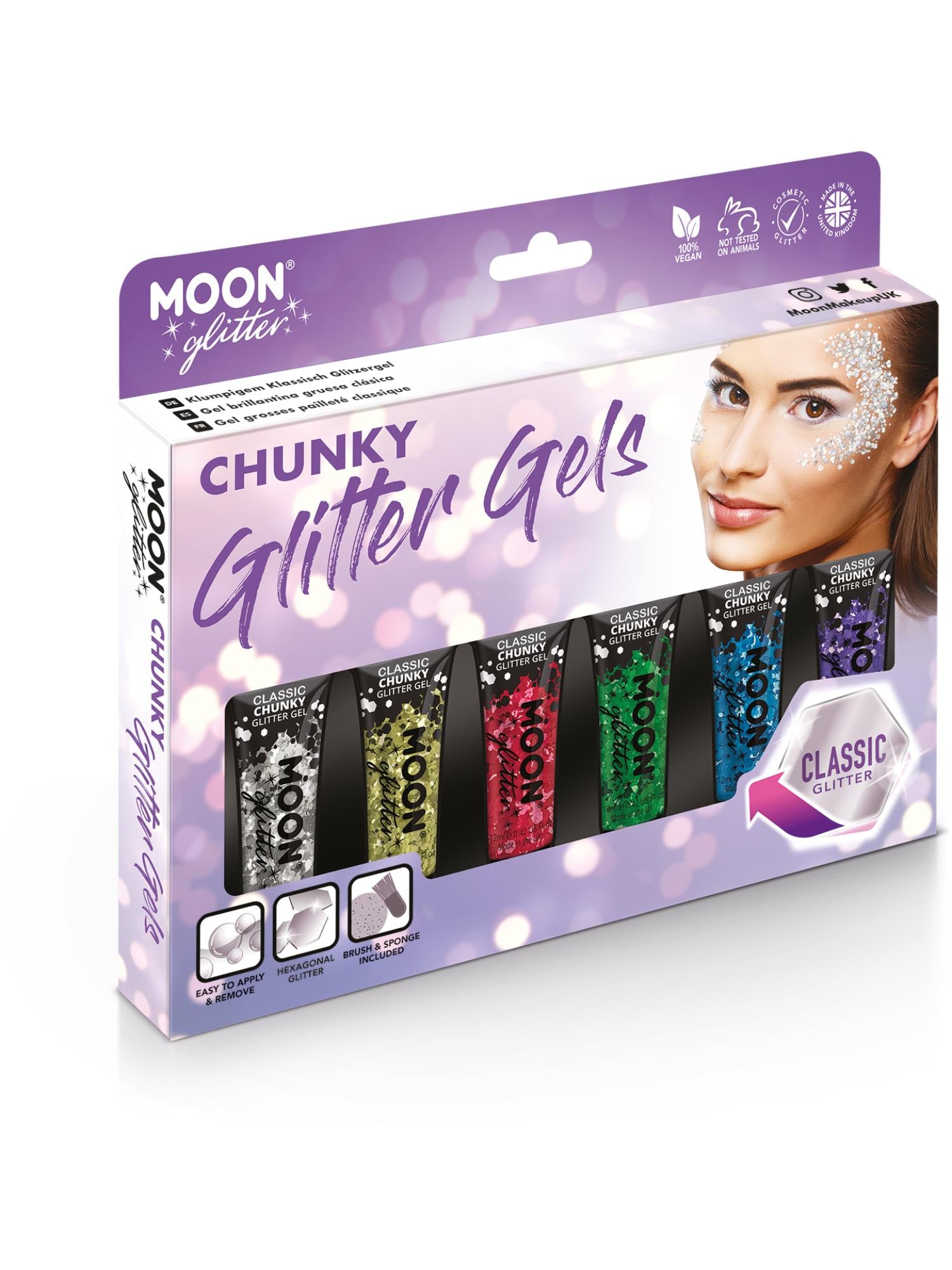 Smiffys Moon Glitter Classic Chunky Glitter Gel Assorted 12 ml