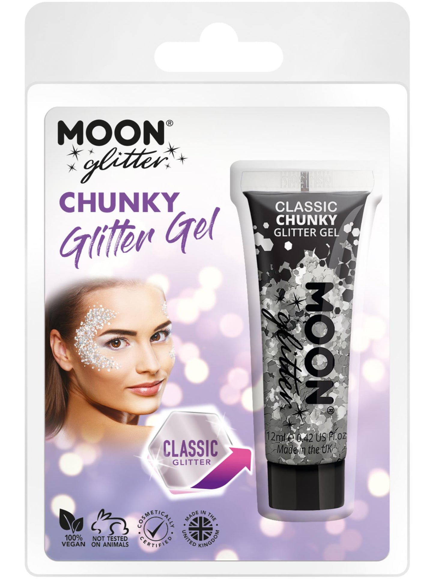 Smiffys Moon Glitter Classic Chunky Glitter Gel, Silver CD für Unisex