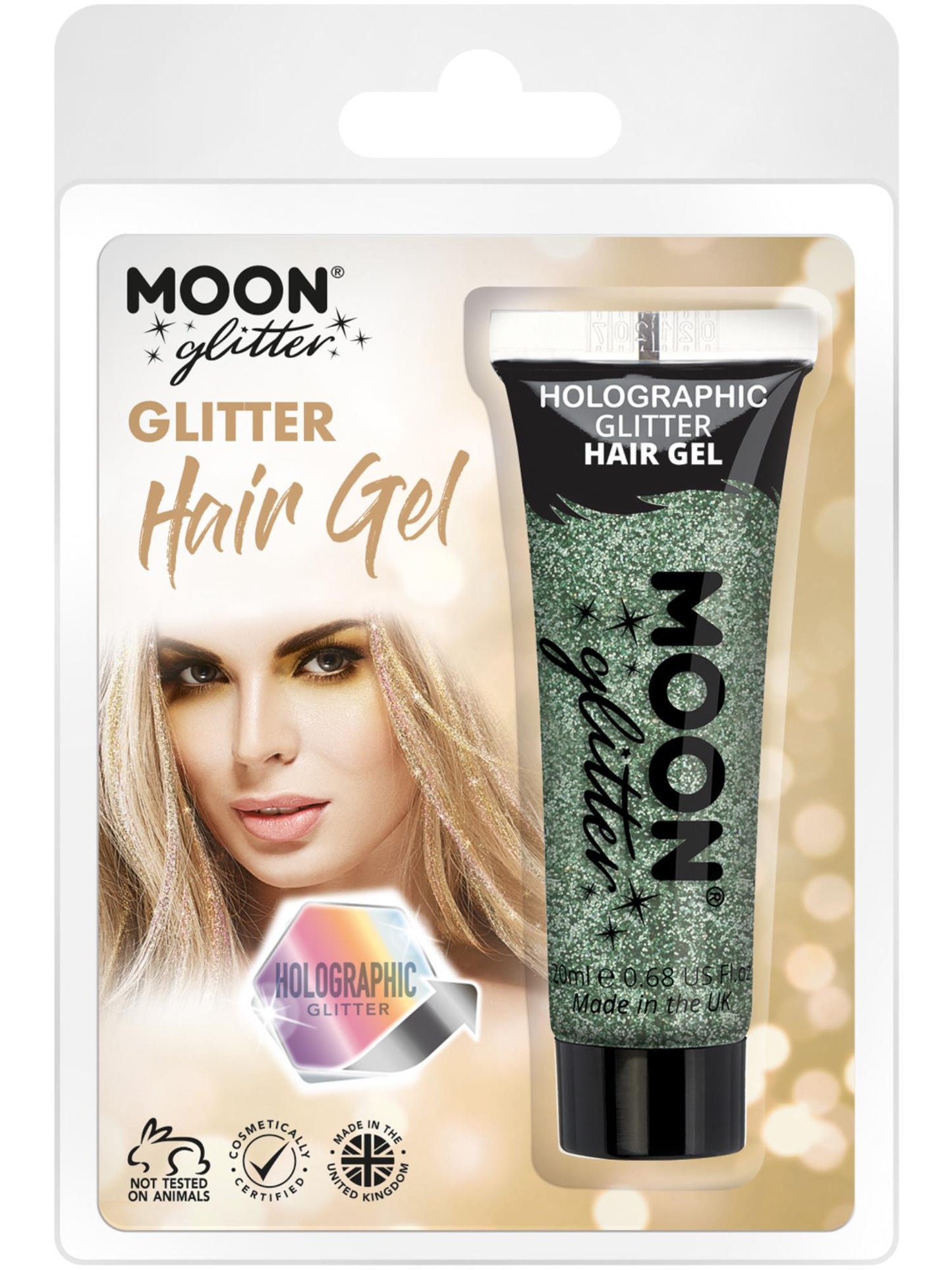 Smiffys Moon Glitter Holographic Glitter Hair Gel, Green CD für Unisex
