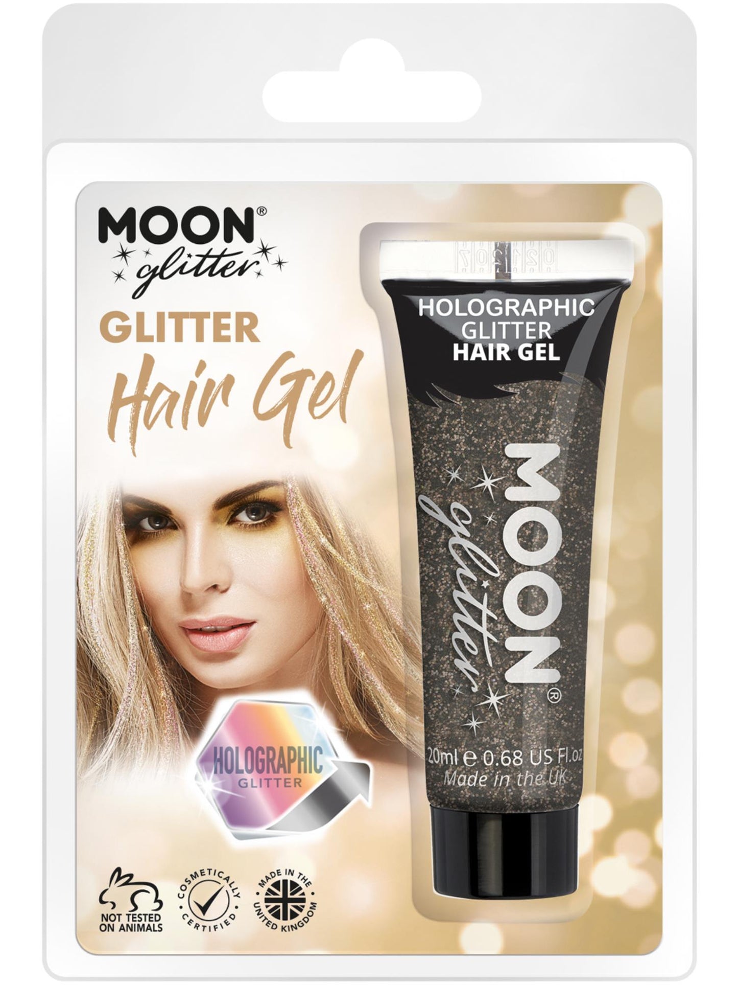 Smiffys Moon holografisches Glitter-Haargel Schwarz 20 ml