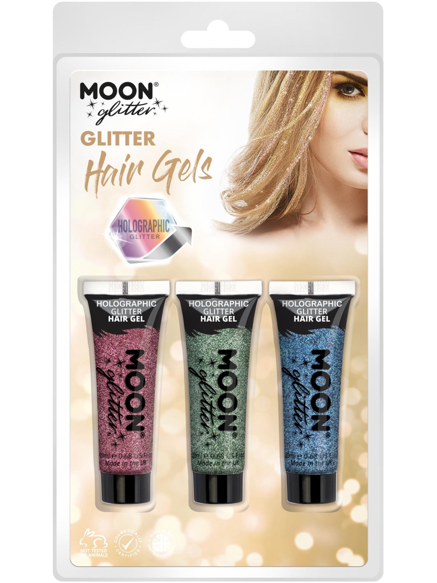 Smiffys Moon Glitter Holographic Glitter Hair Gel, CD für Unisex