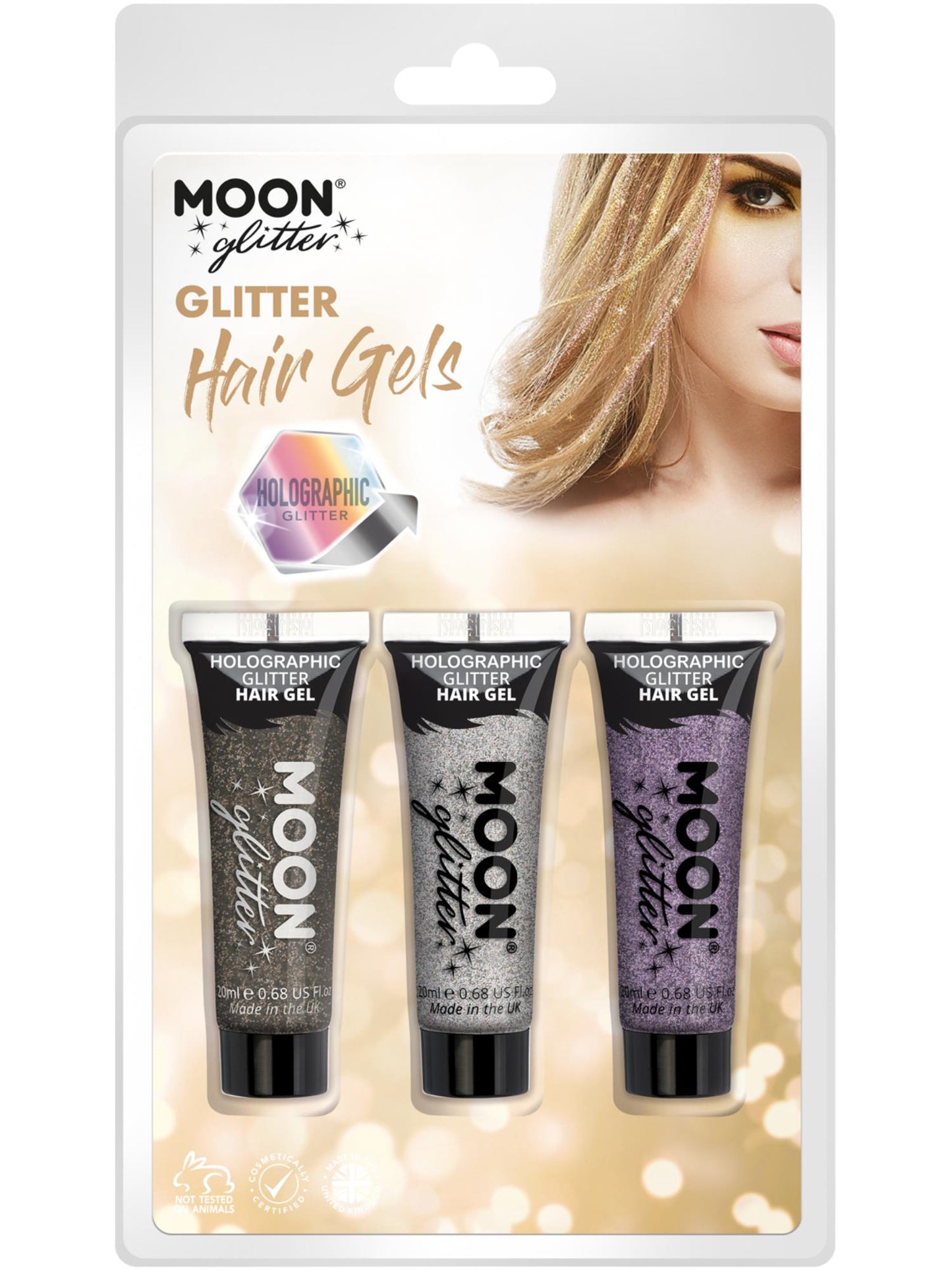 Smiffys Moon Glitter Holographic Glitter Hair Gel, CD für Unisex
