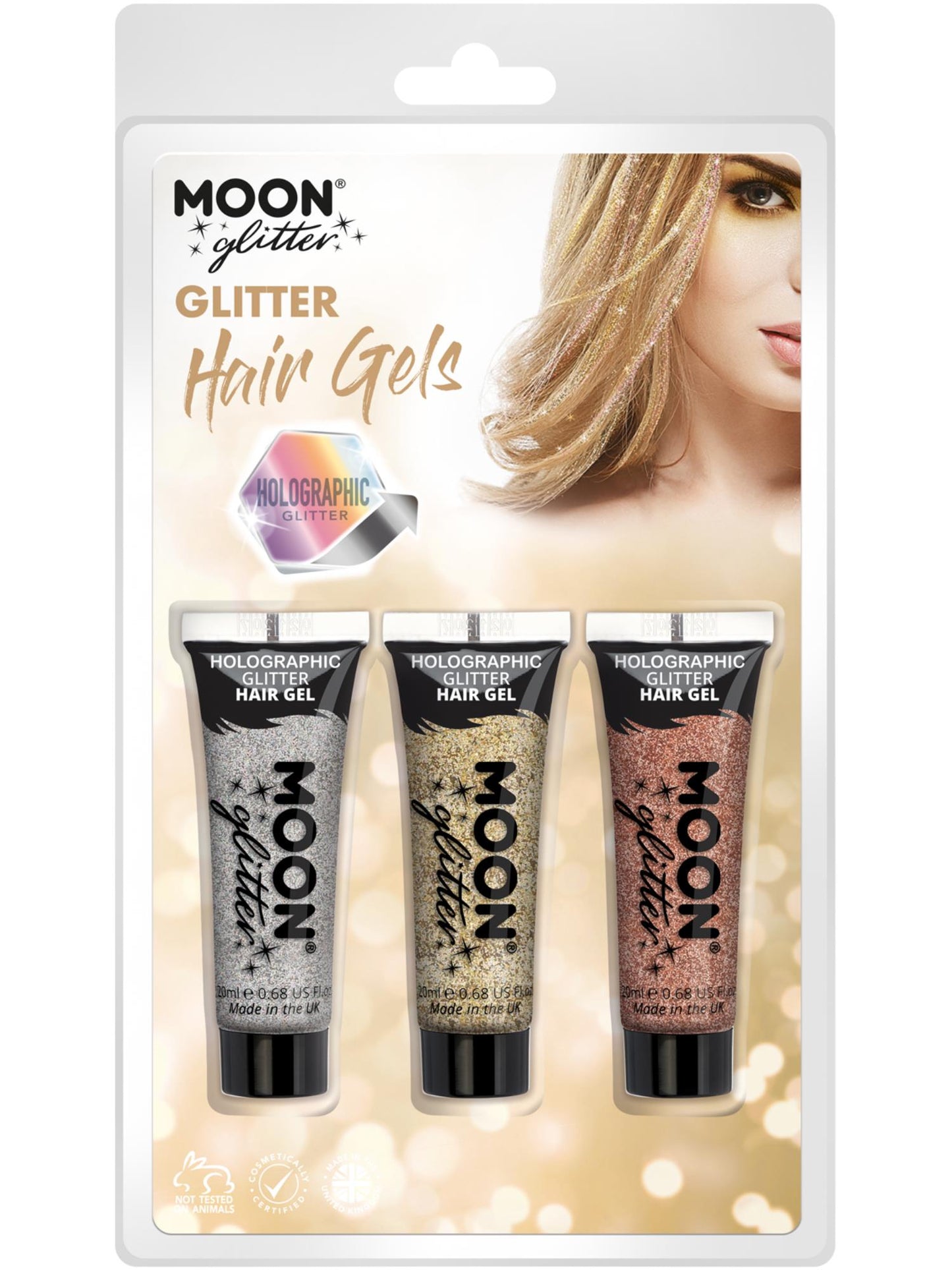 Smiffys Moon Glitter Holographic Glitter Hair Gel, CD für Unisex