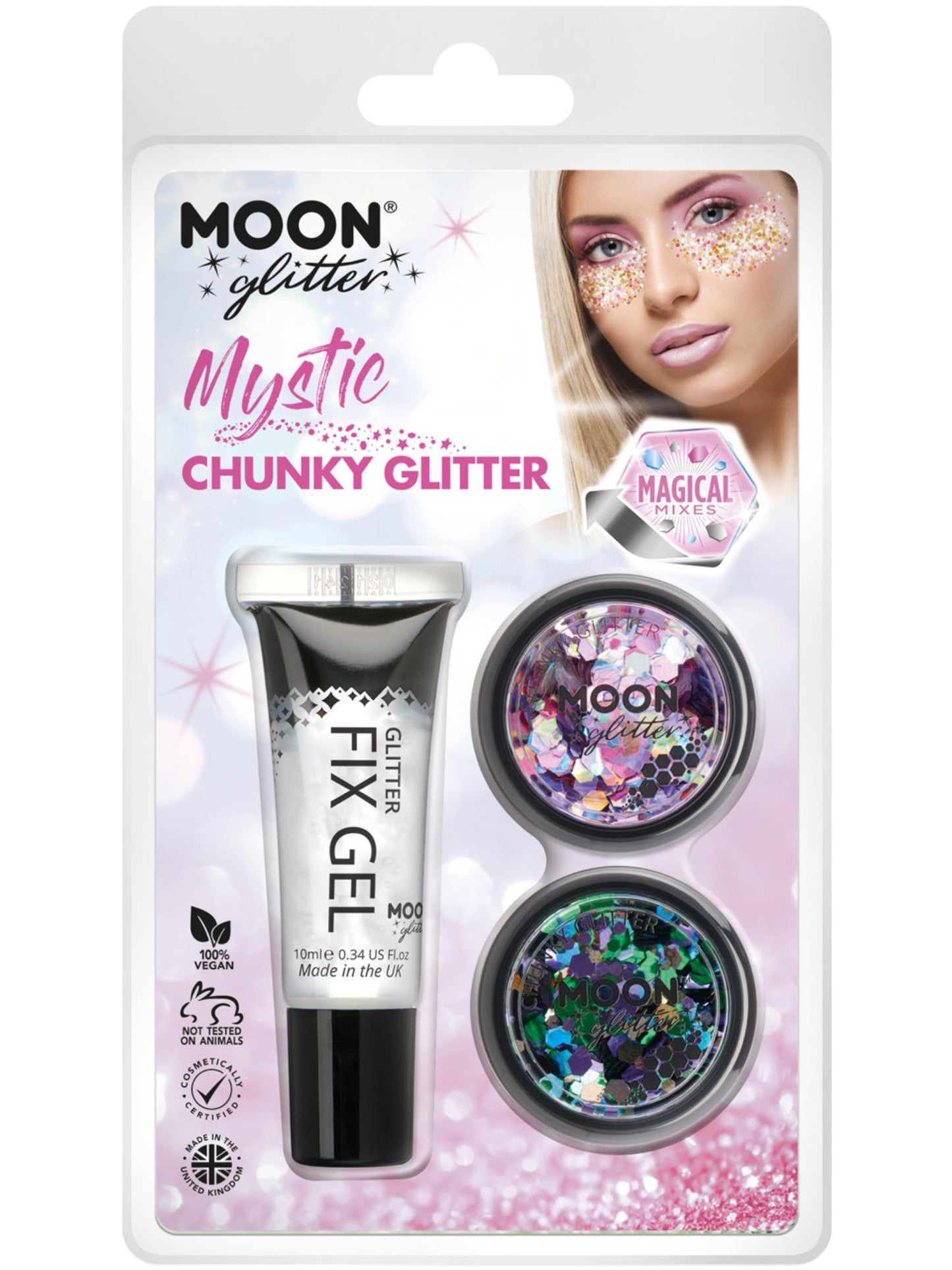 Smiffys Moon Glitter Mystic Chunky Glitter mit Fix Gel, 3 g