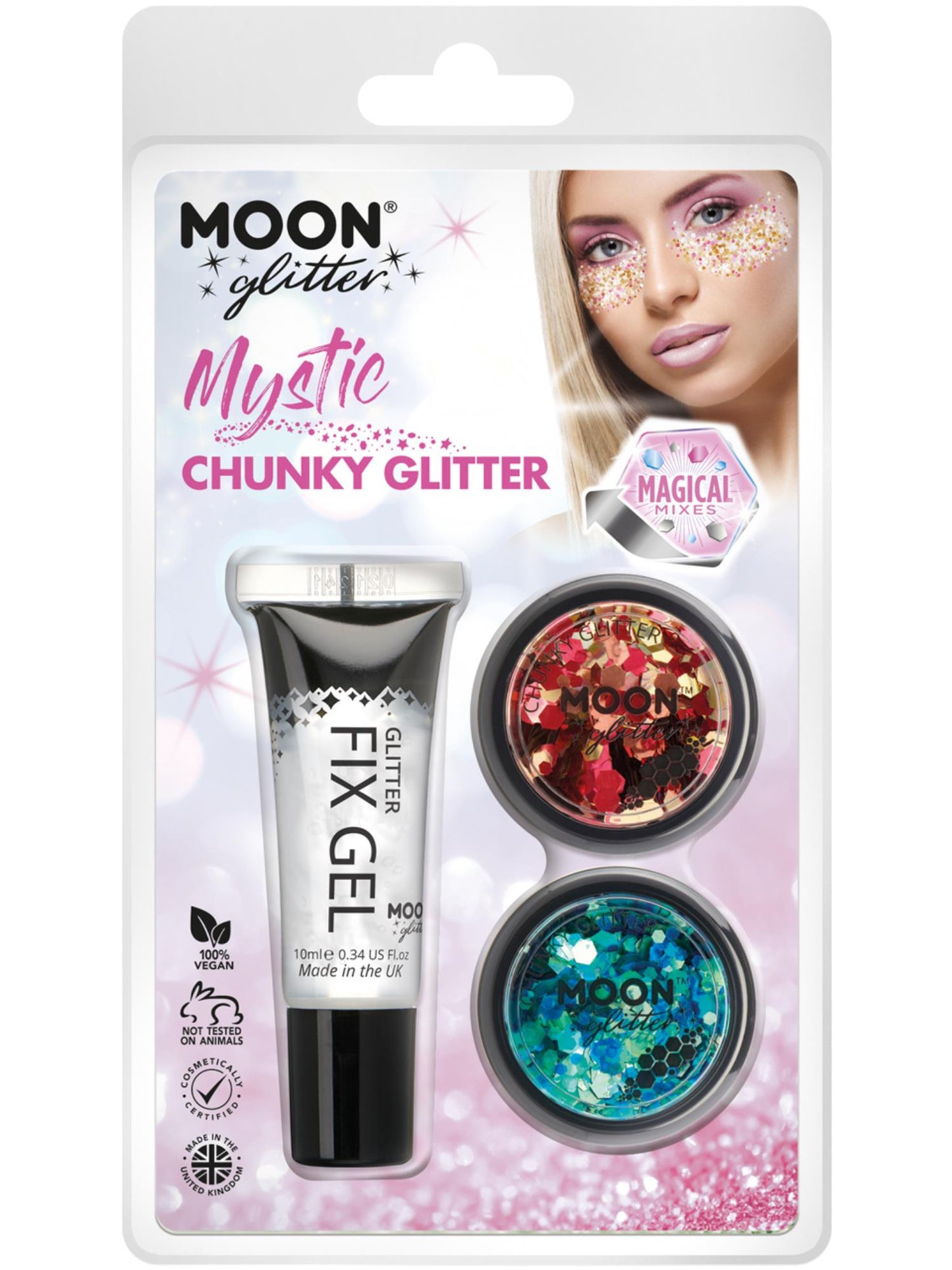 Smiffys Moon Glitter Mystic Chunky Glitter 3 g mit Fix Gel in Clamshell-Verpackung