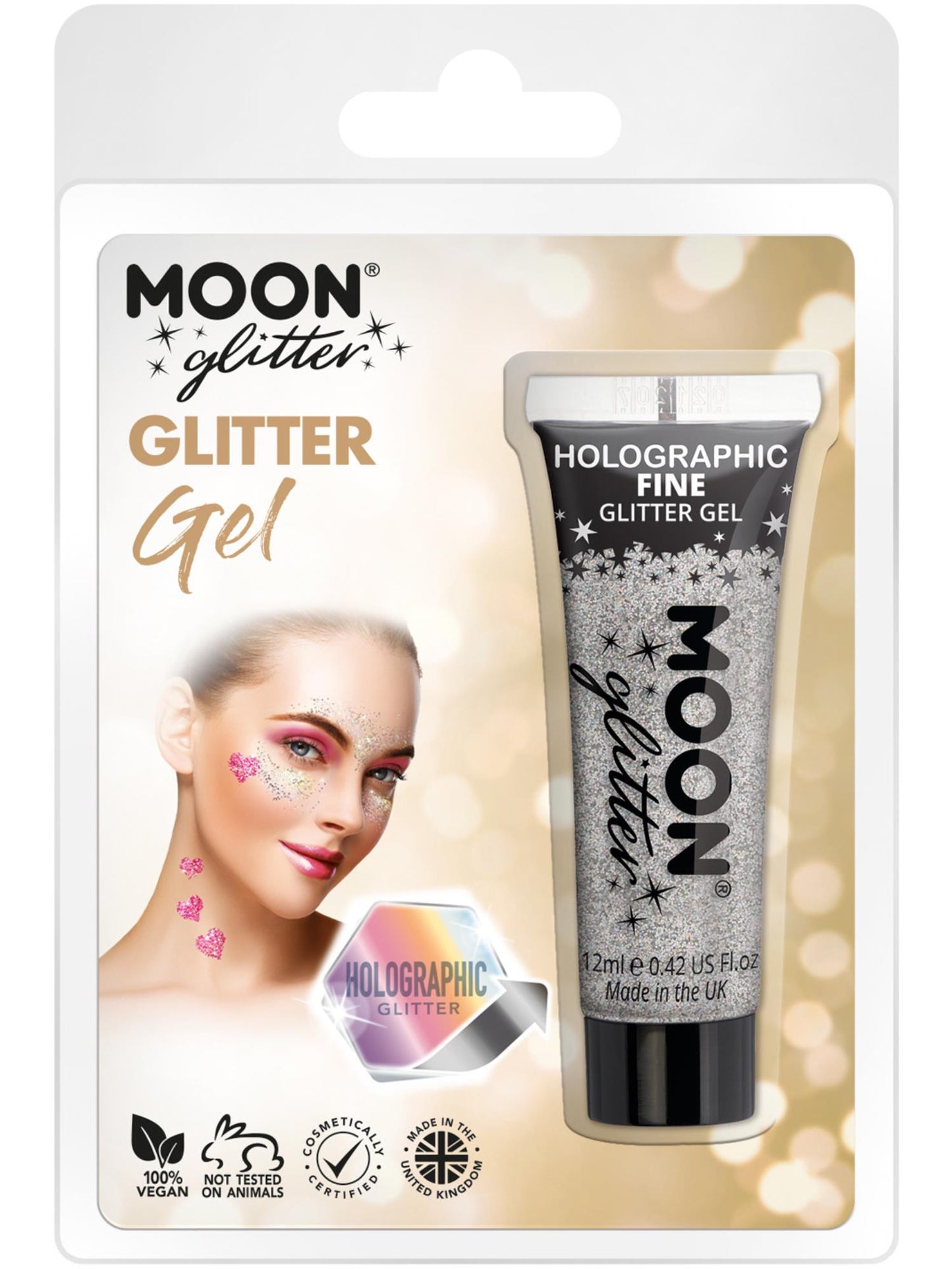 Smiffys Moon Glitter Holographic Fine Glitter Gel, Silver CD für Unisex