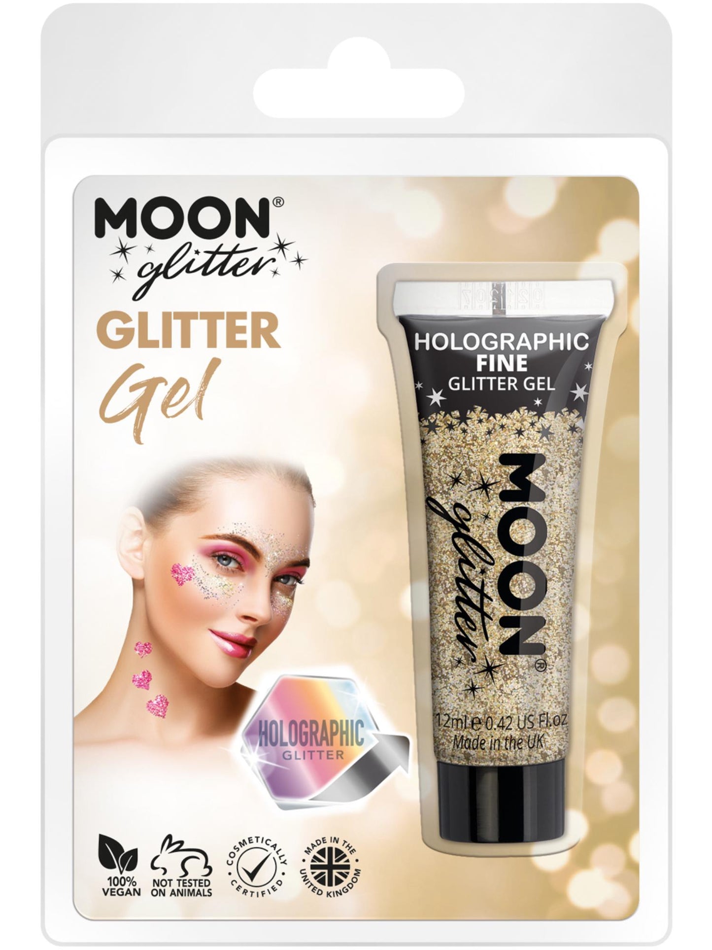 Smiffys Moon Glitter Holographic Fine Glitter Gel, Gold CD für Unisex